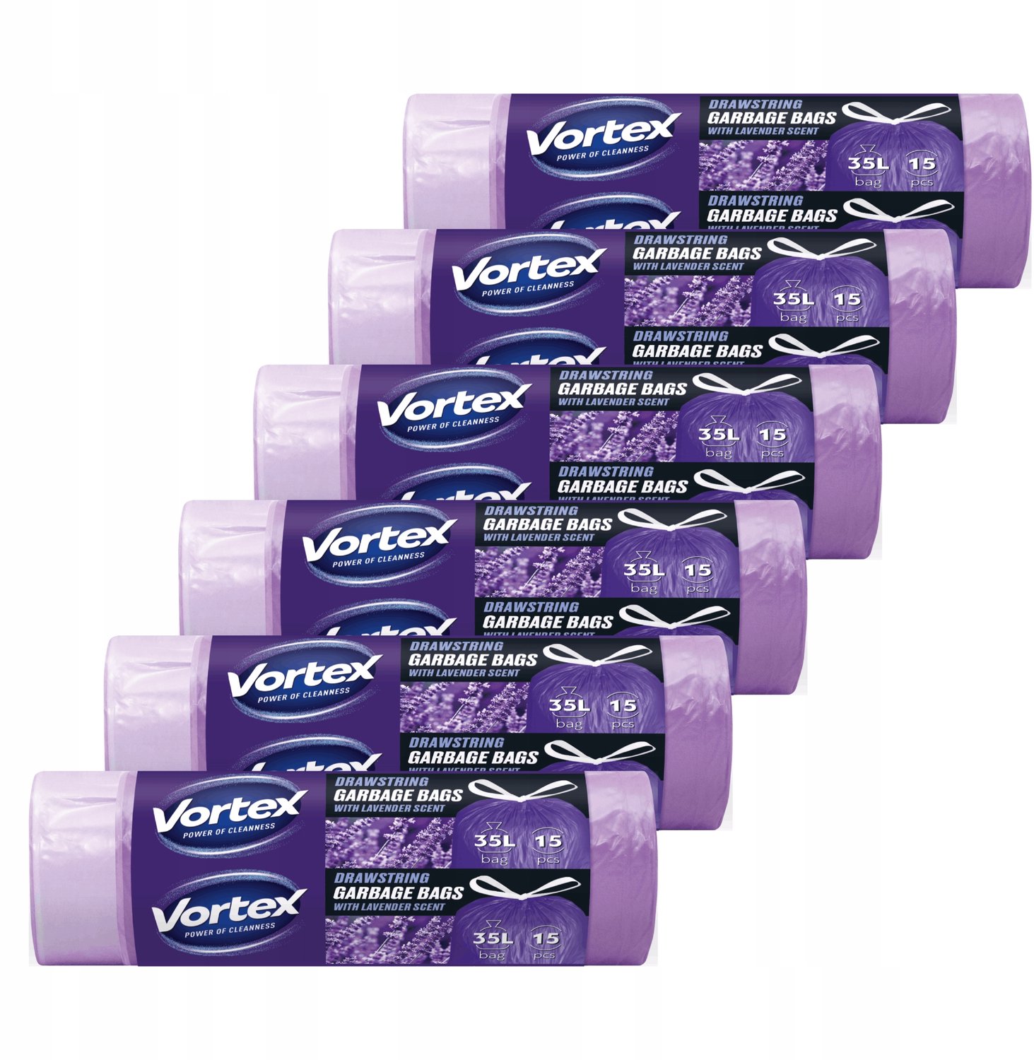 300x Merkloze Afvalzakken 35L met Trekband, Lavendelgeur, Paars