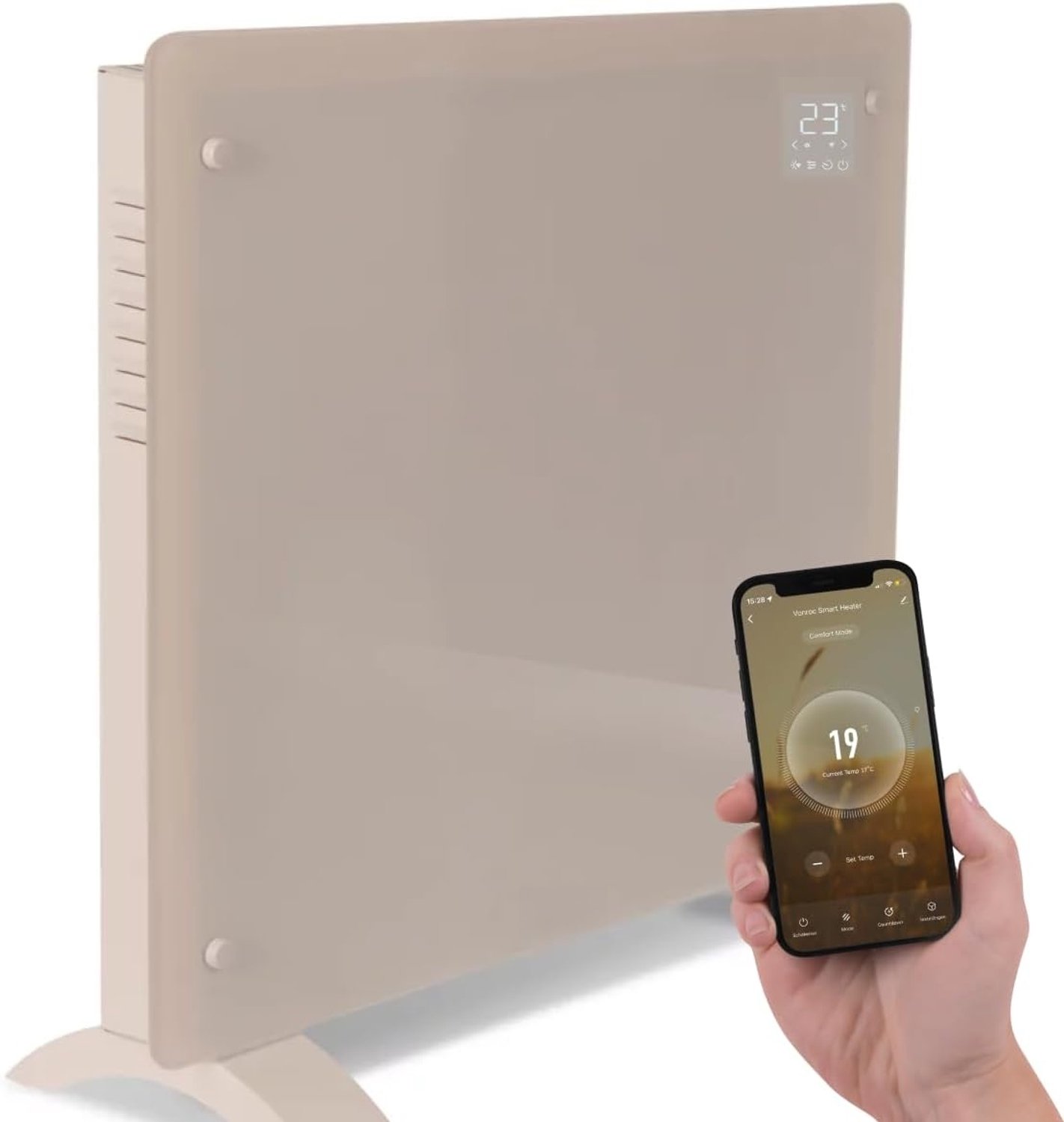 QEVA Paneelverwarming Elektrisch - Elektrische Radiator - Infrarood Paneel - Beige - 8cm x 52cm x 47cm