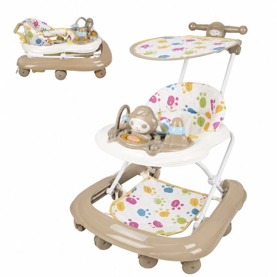 CreateEcom Loopwagen - baby walker - 3-in-1 loopstoeltje - opvouwbare loopstoeltje - met luifel - loopstoeltje vanaf 6 maanden - met 360 ° Wielen - voerbak en speelcentrum - Khaki — afbeelding 4