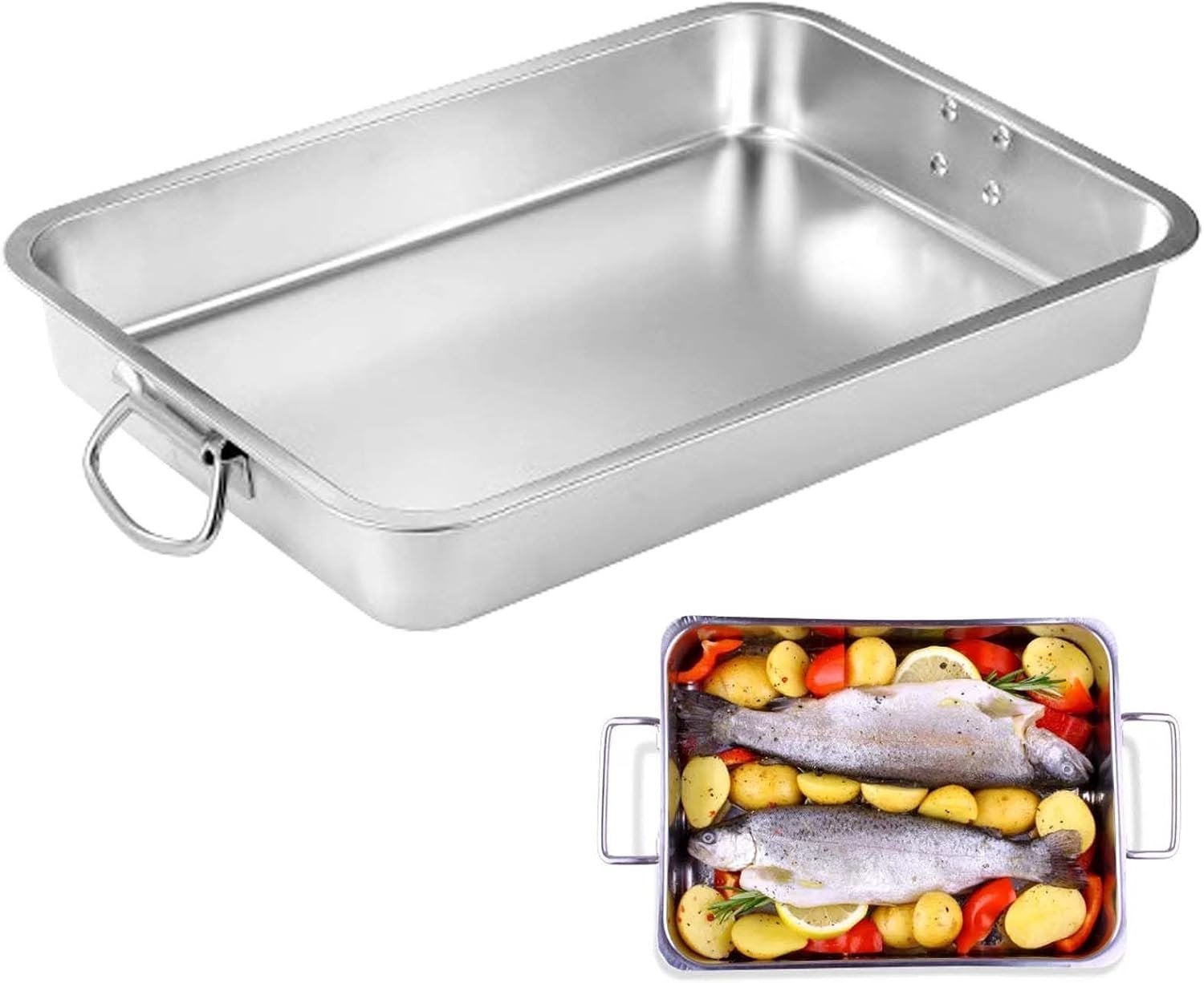 Ovenschaal met handgrepen - Zilver - 40 x 30 x 7 cm - Roestvrijstalen Hittebestendige Bakvorm - Voor Oven en Grill