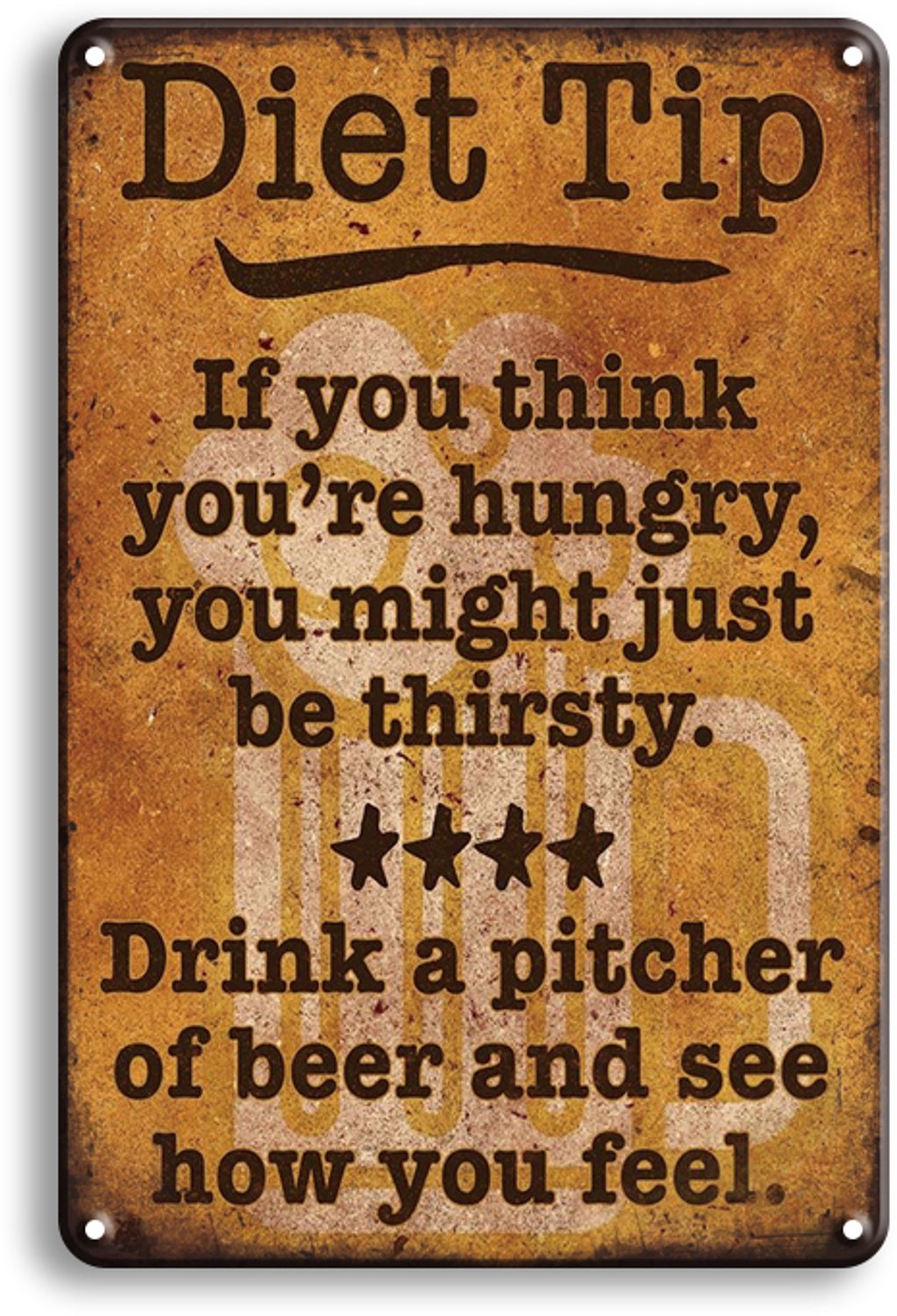 Diet Tip Metalen Wandbord 30x20cm – Grappig Tekstbord – Vintage Retro Wanddecoratie – Keuken Mancave Café Bar Decoratie
