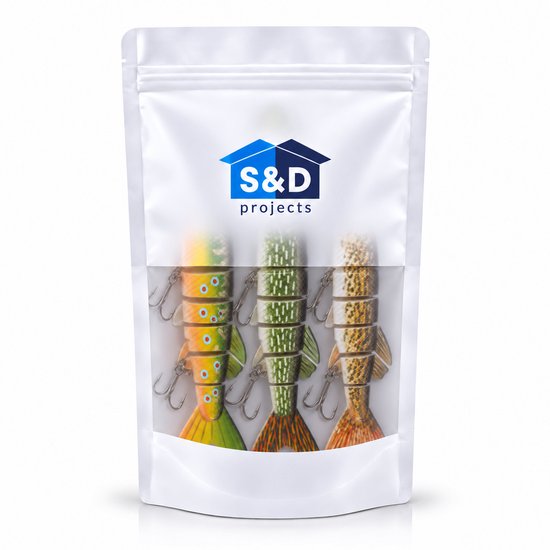 S&D | Snoek kunstaas Set 12.5 cm / 18.5g - 8-delige swimbait - Groen / Geel /Bruin — afbeelding 3