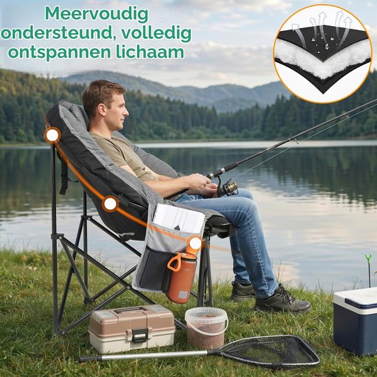LIFERUN Campingstoel Opvouwbaar - Strandstoel - Klapstoel - Moonchair 150KG - Grijs — afbeelding 4