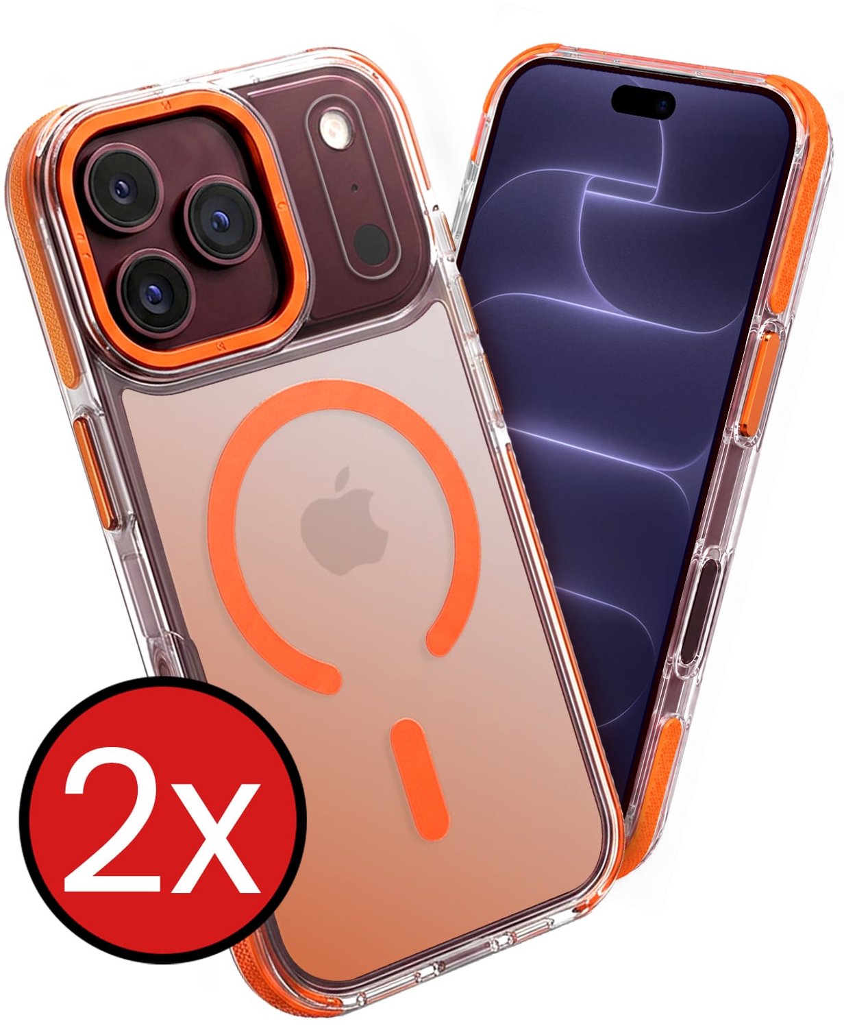 Hoesje - 2 Stuks - Geschikt voor Apple iPhone 18 Pro Max - Magsafe Compatible - Holographic - Sterk & Shockproof - Shock Proof Case - Back Cover - Telefoon Hoes - Telefoonhoes - Oranje