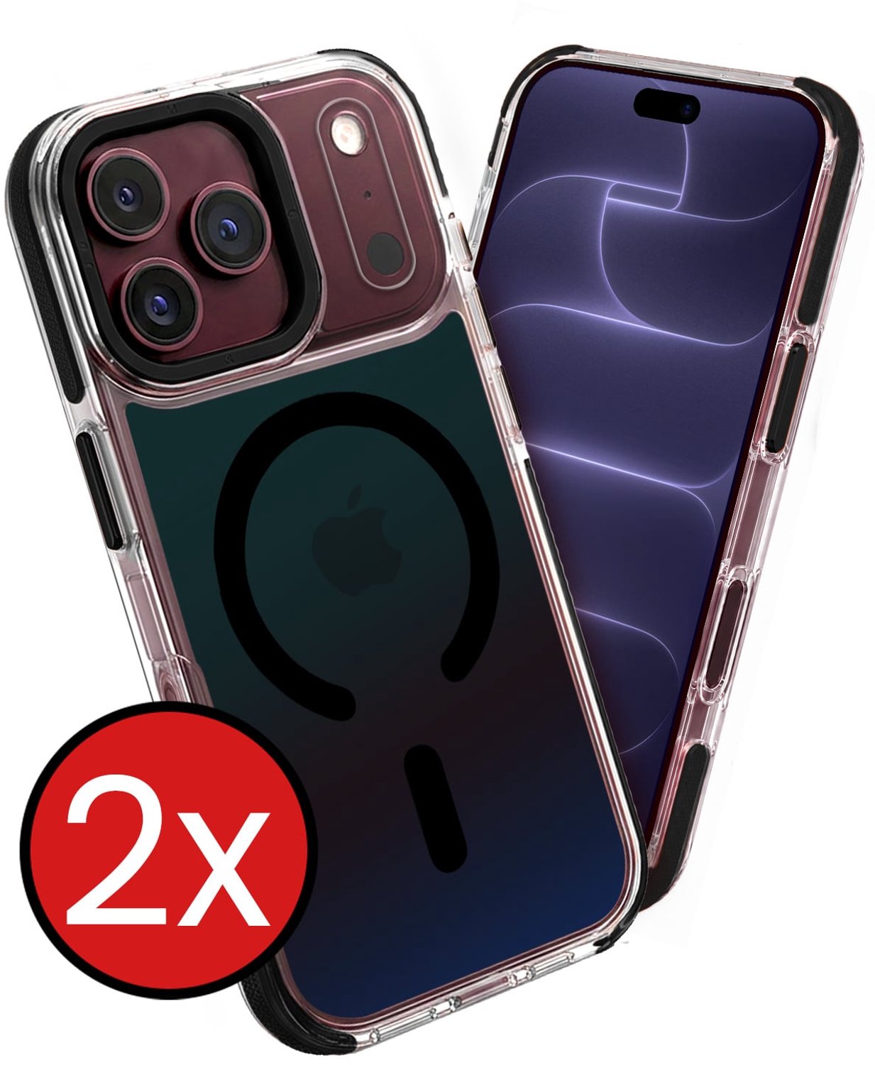 Hoesje - 2 Stuks - Geschikt voor Apple iPhone 18 Pro Max - Magsafe Compatible - Holographic - Sterk & Shockproof - Shock Proof Case - Back Cover - Telefoon Hoes - Telefoonhoes - Zwart