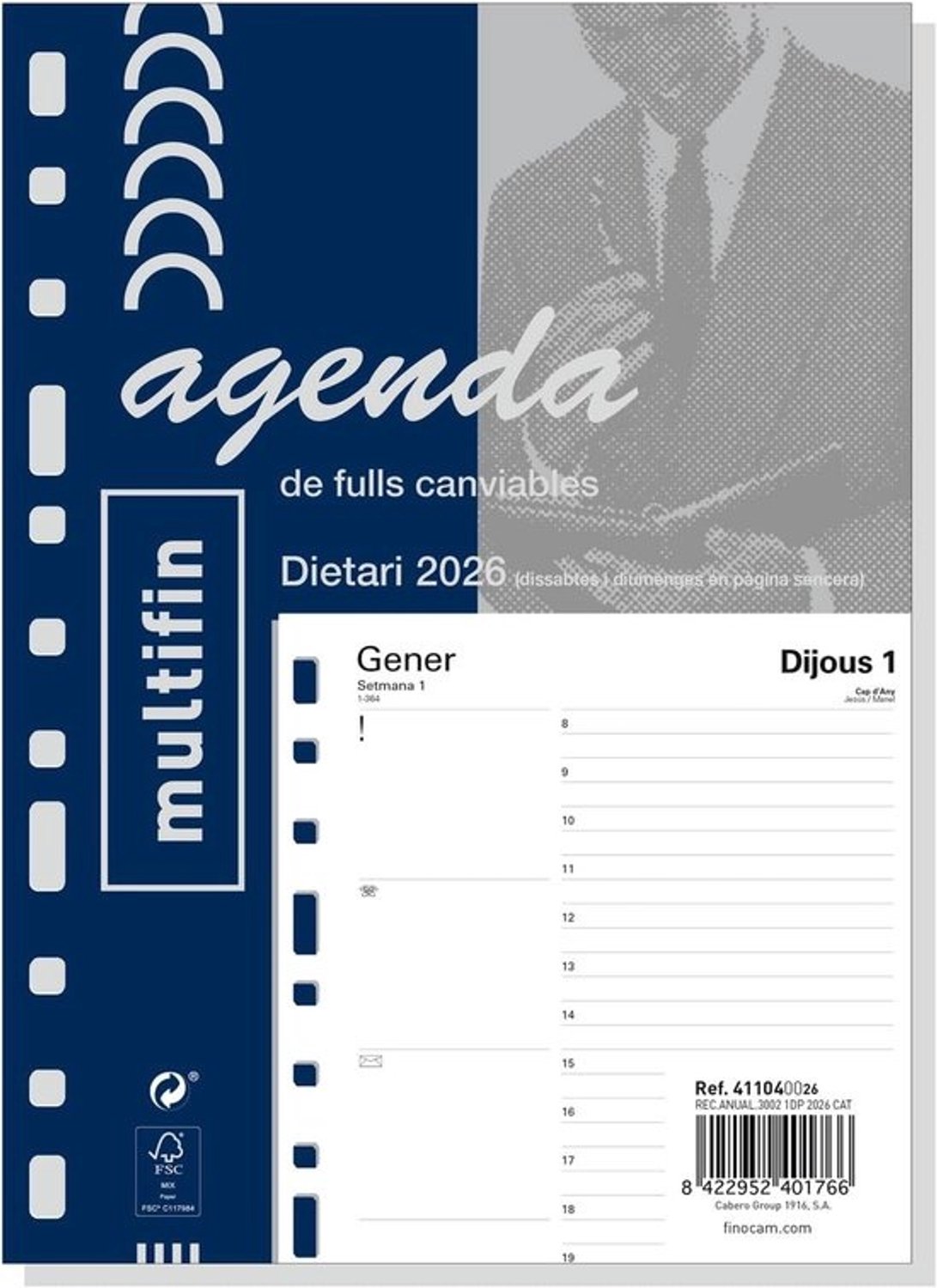 Jaarplanner 2026 - Agenda Dagindeling - Afspraken Plannen - 1 Dag Per Pagina - 155x215 mm - Multifin