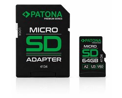 Premium microSDXC geheugenkaart 64GB - Class10 U3 V60 inclusief SD-adapter