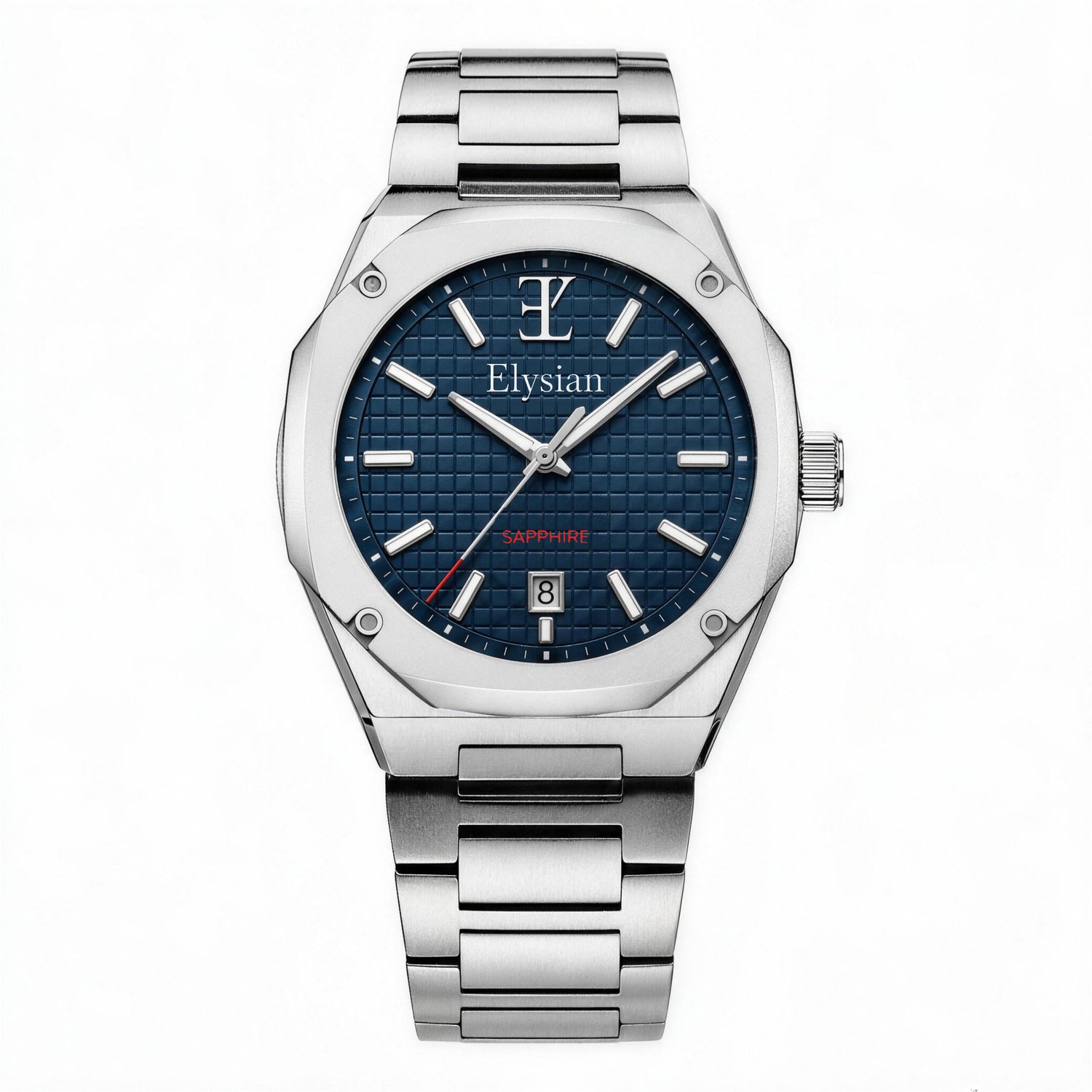 Elysian Octa Heren Horloge Blauw 42mm - Saffierglas - 316L Staal - Schakelband
