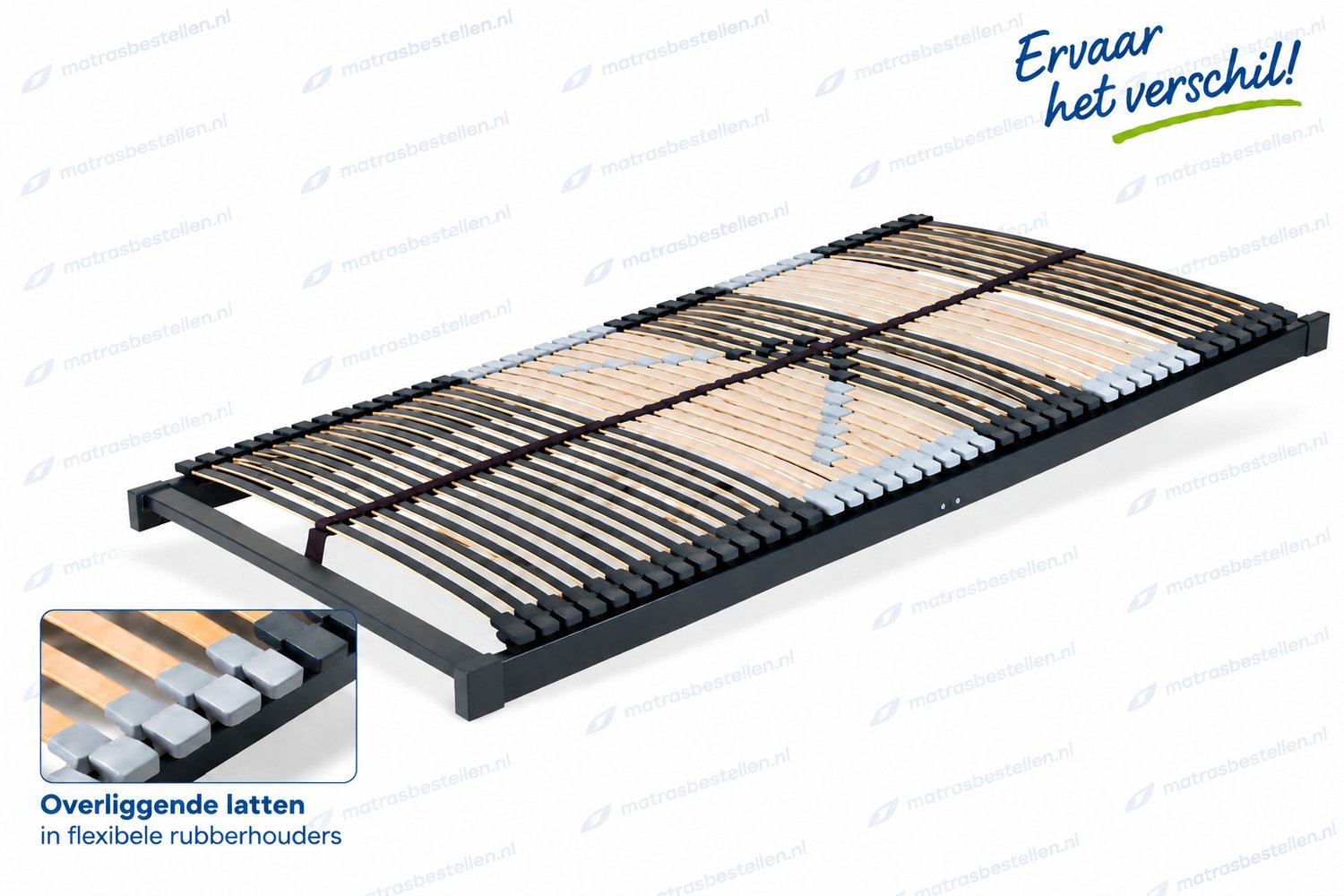Matrasbestellen.nl Lattenbodem 42 lats comfort flex 90/200 vlak Zwart met beuken