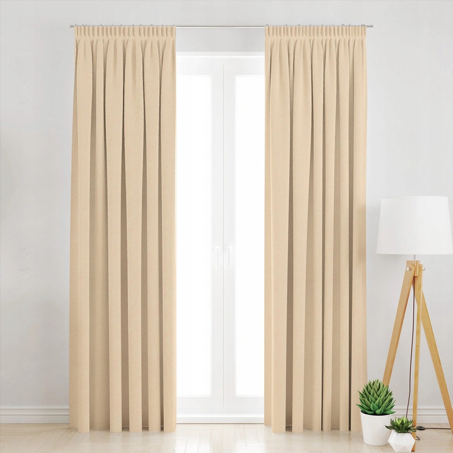 Kant-en-klare gordijn met plooiband, zacht aanvoelend, 145x230 cm, beige