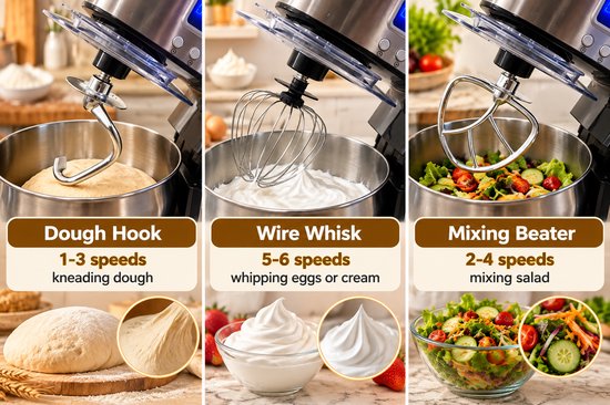 Swiss Haus® KM2207 Keukenmachine 1500W - 7L RVS Keukenrobot - 6 Snelheden + Pulse - Multifunctionele Standmixer met Accessoires - RVS — afbeelding 4