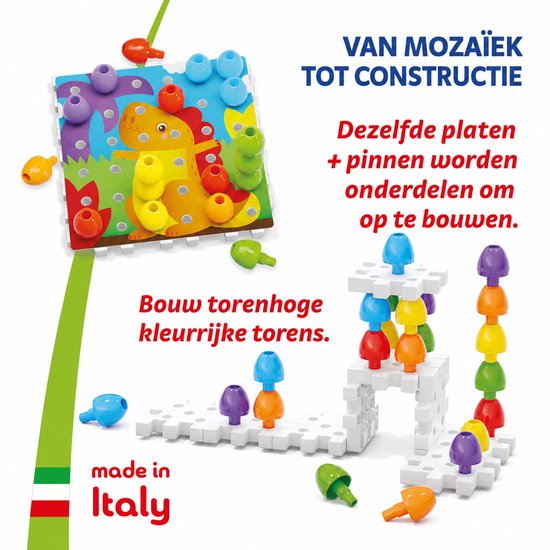 Van mozaïek tot constructie: met dit spel bouw je torenhoge kleurrijke torens van pinnen en borden.