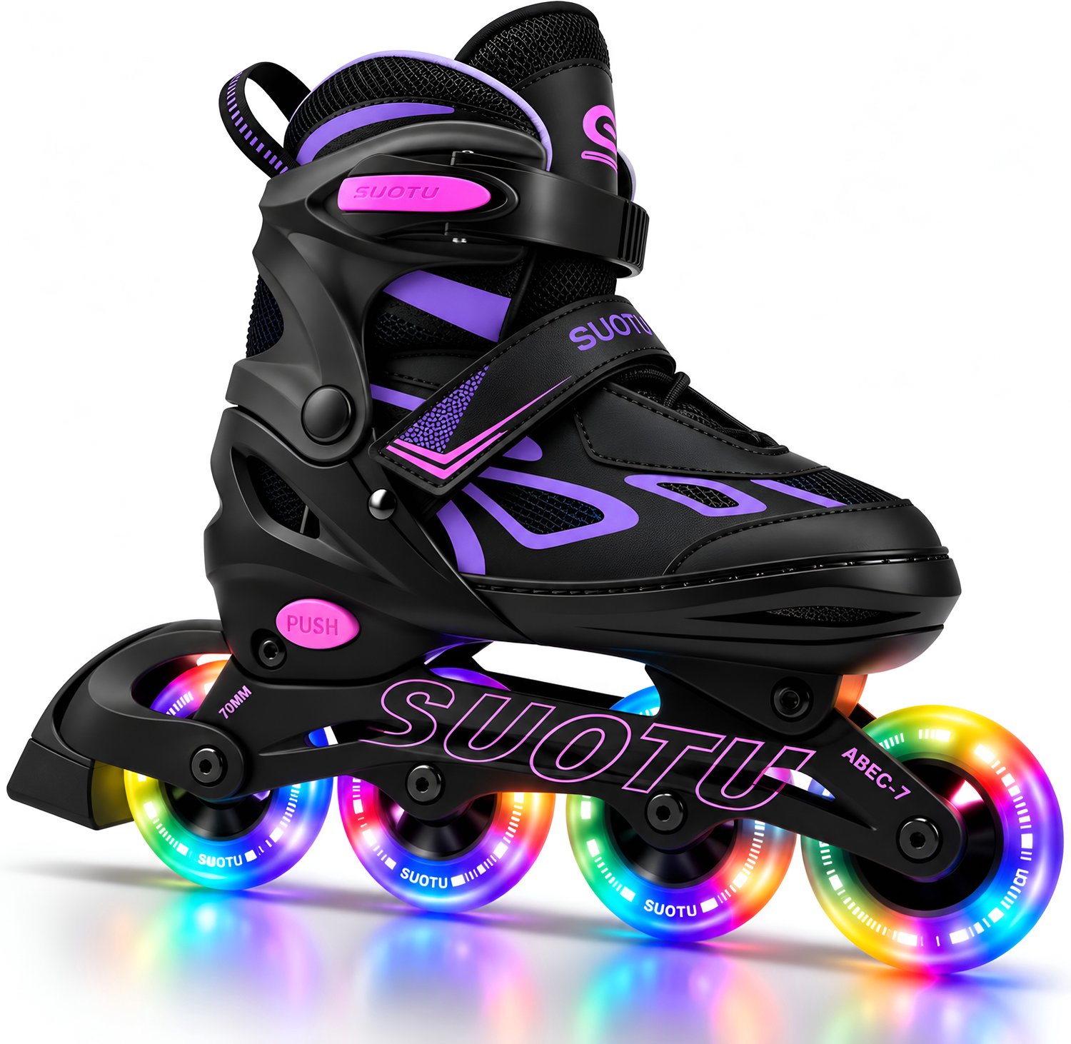Suotu Skeelers - Inlineskates Verstelbaar - Skeelers meisjes en jongens - Maat: EUR 37-40 - lichtgevende wielen - S79 - Zwart/Paars - L