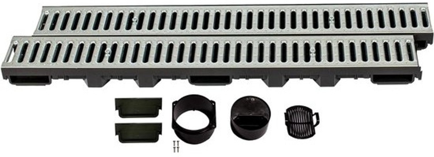 Afwateringsgoot Set - Drainagekanaal Regenwaterafvoer - Terras Oprit Garage - Vorstbestendig Robuuste Kunststof - Hoogte 60 mm - Verzinkt Staal