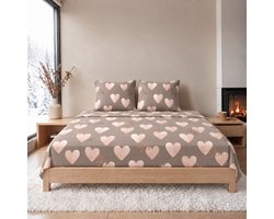 Lakenset - Flanel - Winter - 2 personen - Onderlaken met Bovenlaken - Hartjes