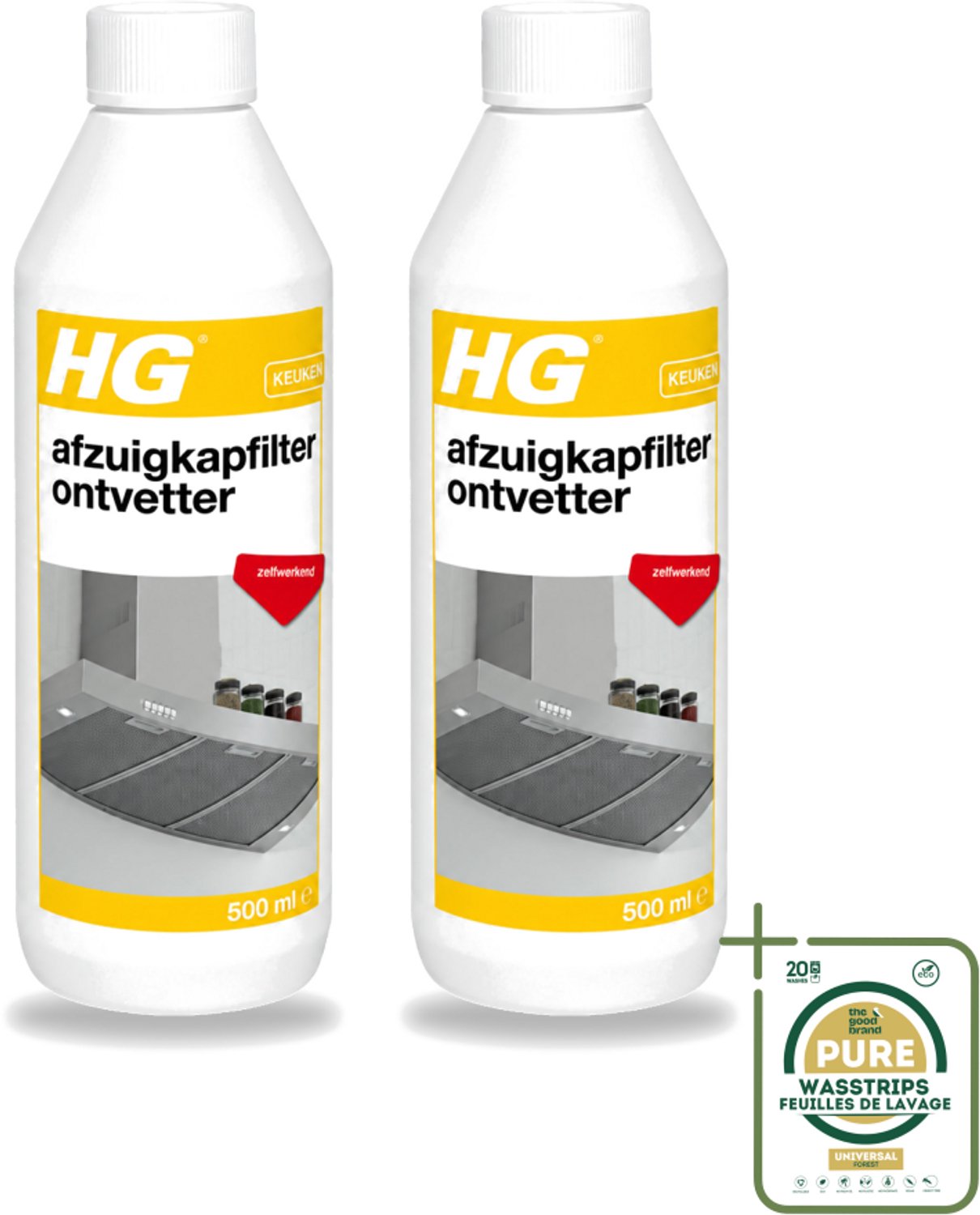 2 x HG - Afzuigkapfilter Ontvetter - Zelfwerkend - 500 ml - Afzuigkapfilter - Ontvetter - Afzuigkap Reinigen - Vet Verwijderen - Afzuigkap Filter