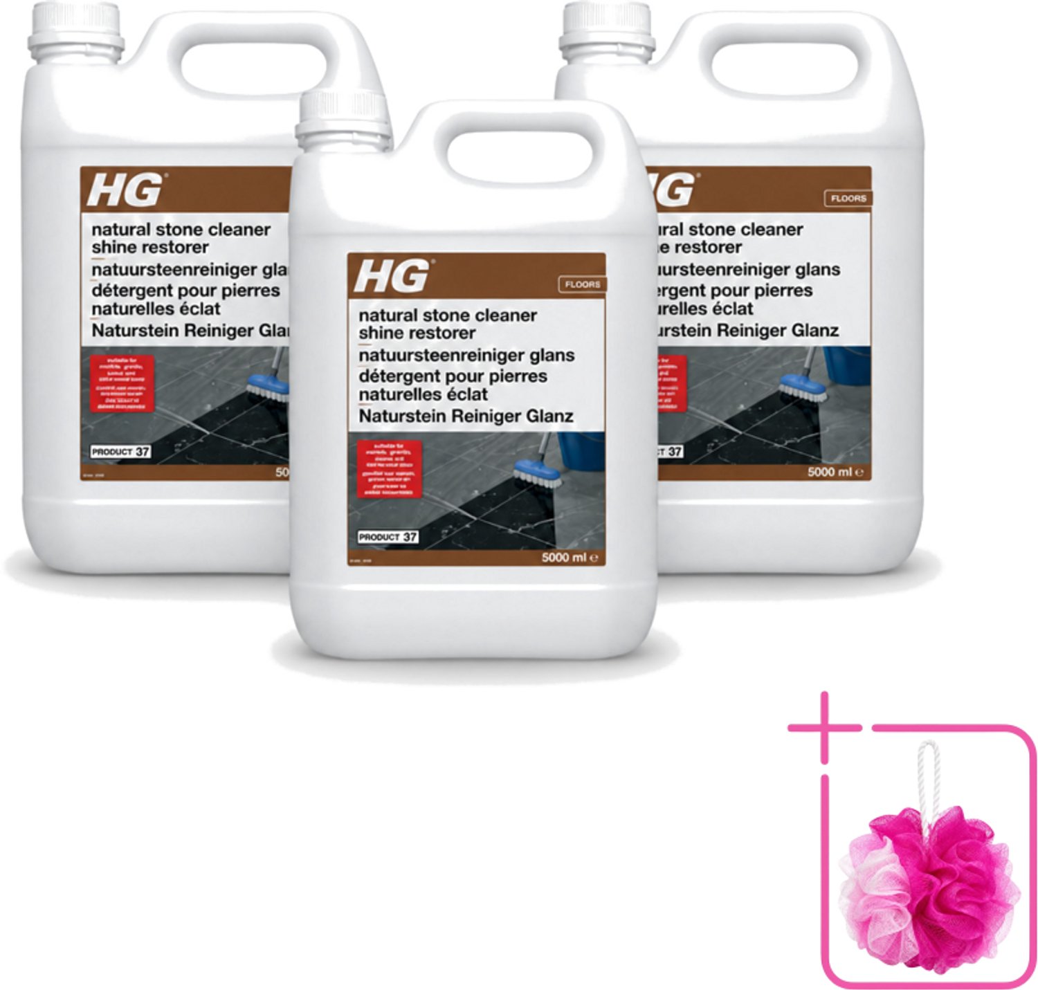 3 x HG - Natuursteenreiniger Glans - 40 Dweilbeurten - 5L - Bulkverpakking - Natuursteen reinigen - Douchemop - Marmer reinigen