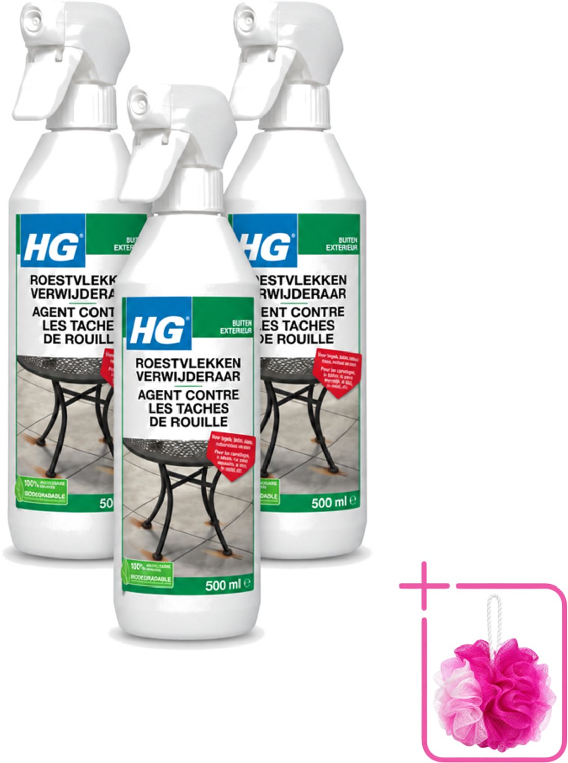 3 x HG - Roestvlekkenverwijderaar Spray - Verwijdert Eenvoudig & Veilig - Zuurvrij - 500 ml - Bulkverpakking - Roestvlekken verwijderen - Douchemop - Roestvlekken verwijderen beton