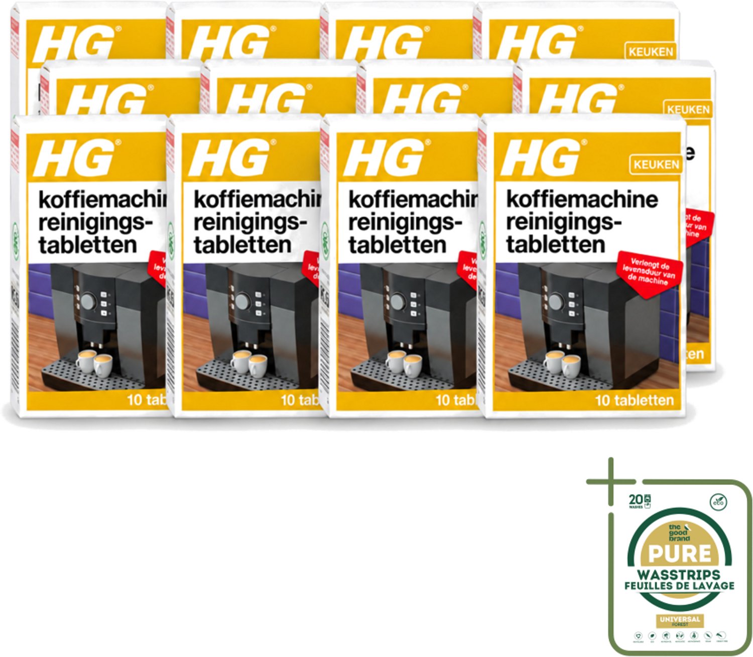 12 x HG - Koffiemachine Reinigingstabletten - Verlengt Levensduur Machine - 10 Tabletten - Wasstrips - Koffiemachine Reinigen - Koffiemachine Ontkalken - Koffiemachine Schoonmaken - Koffiemachine Onderhoud - Koffiemachine Reinigingstabletten