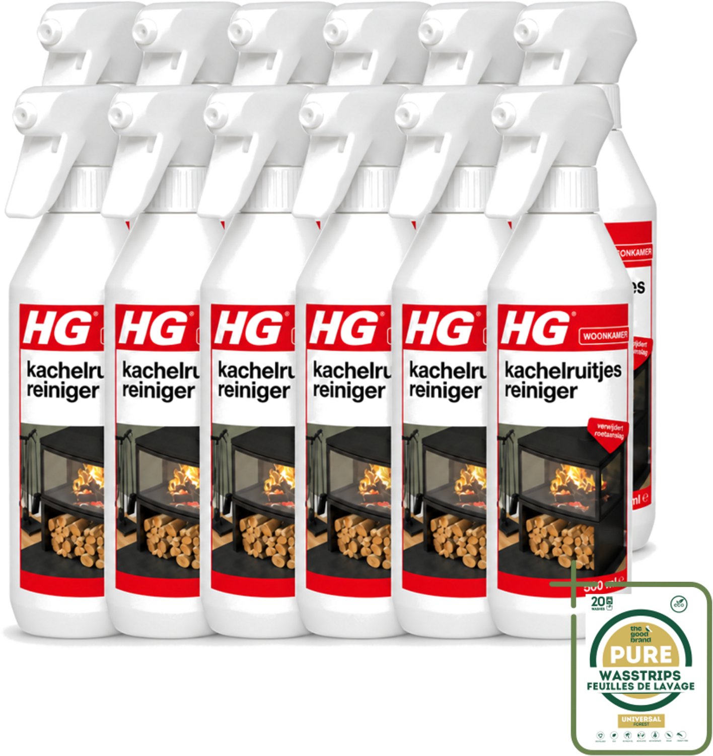 12 x HG - Kachelruitjesreiniger - Verwijdert Roetaanslag - 500 ml - Kachelruiten Reinigen - Roet Verwijderen - Haardvenster Reinigen - Baksteen Reinigen - Kachel Reinigen