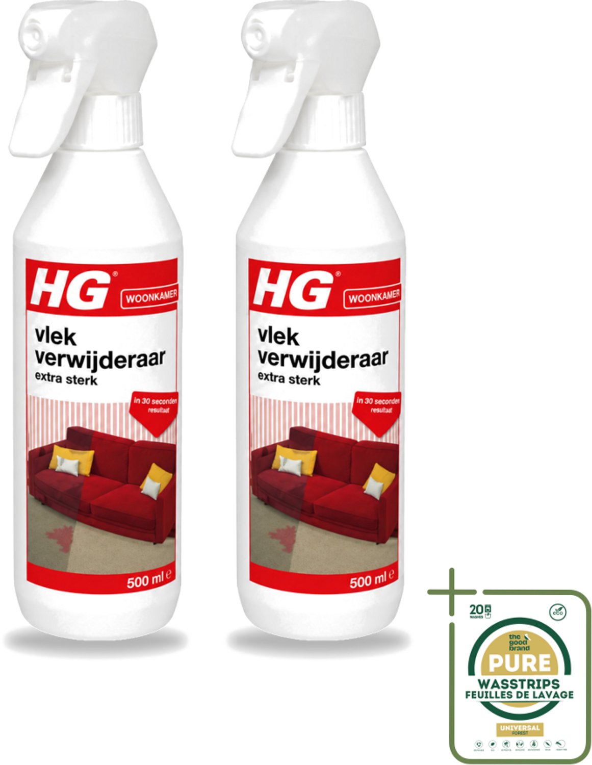 2 x HG - Woonkamer - Vlekverwijderaar Extra Sterk - In 30 Seconden Resultaat - 500 ml - Wasstrips - Vlekverwijderaar - Vlekken Verwijderen - Vlekken Verwijderen Snel - Vlekken Verwijderen Effectief - Vlekken Verwijderen In 30 Seconden
