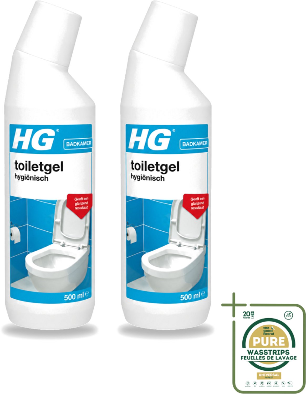 2 x HG - Badkamer - Toiletgel Hygiënisch - Geeft Een Glanzend Resultaat - 500 ml - Wasstrips - Toiletgel - Hygiëne - Reinigen - Kalkaanslag - Vuil
