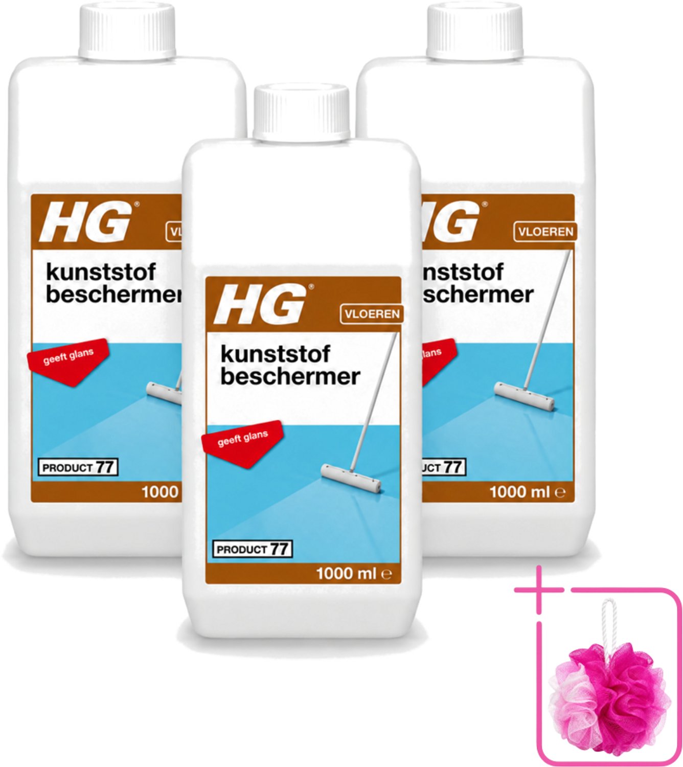 3 x HG - Kunststofbeschermer - Polymeer Emulsie - Geeft Glans - Maskeert Slijtageplekken - 1L - Bulkverpakking - Kunststofbeschermer - Douchemop - Glans