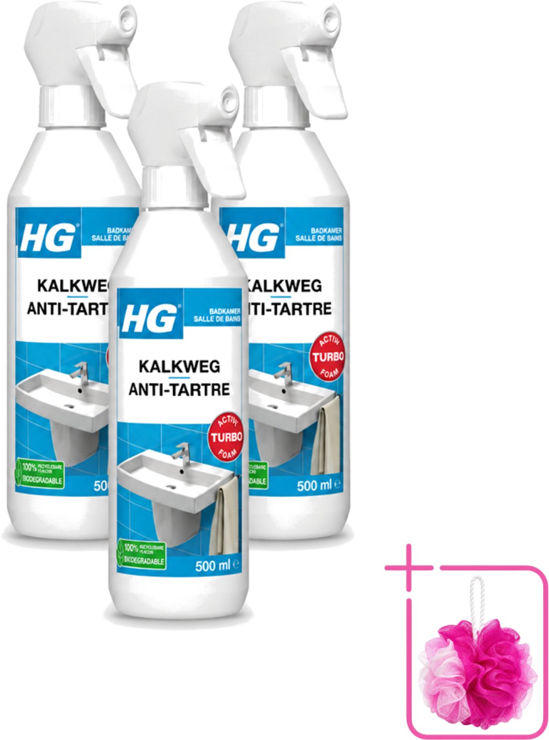 3 x HG - Badkamer - Kalkweg Schuimspray - Verwijdert Kalk Snel - 500 ml - Bulkverpakking - Kalk verwijderen - Douchemop - Kalkaanslag verwijderen