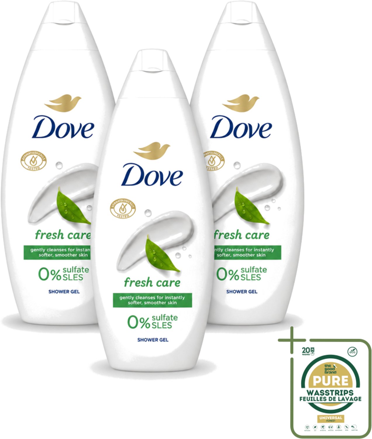 3 x Dove – Douchegel – Fresh Care – 250 ml - Wasstrips - Douchegel - Fris - Schone Huid - Huid Reinigen - Huid Hydrateren