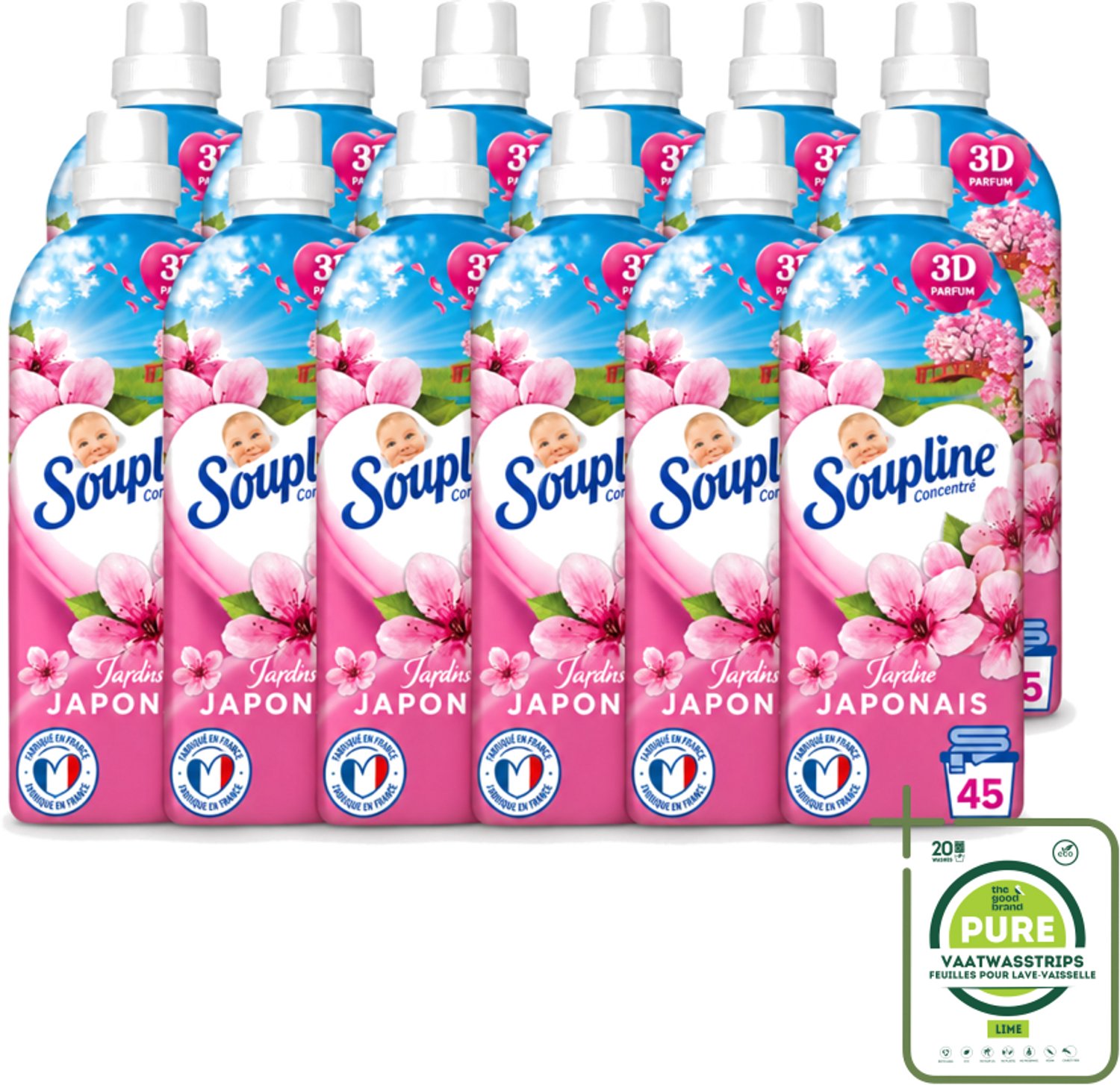 12 x Soupline – Wasverzachter – Japanse Tuin – 950 ml - Grootverpakking - Vaatwasstrips - Wasverzachter - Zachte Wasgoed - Geur - Japanse Tuin - Rustgevende Geur