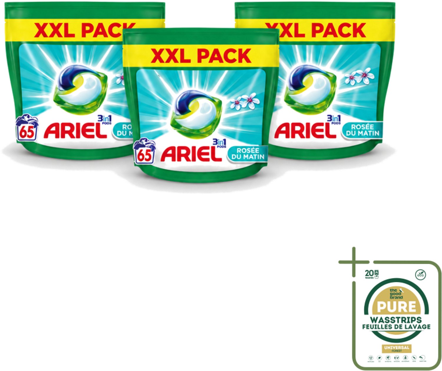 3 x Ariel – Pods 3in1 – Rosée du Matin – 1332 g – 65 wasbeurten - Wasstrips - Ariel 3in1 Pods Rosée Du Matin - 3in1 Waspods - Wasmiddel Kleurbehoud - Wasmiddel Vlekverwijdering - Wasmiddel Frisheid