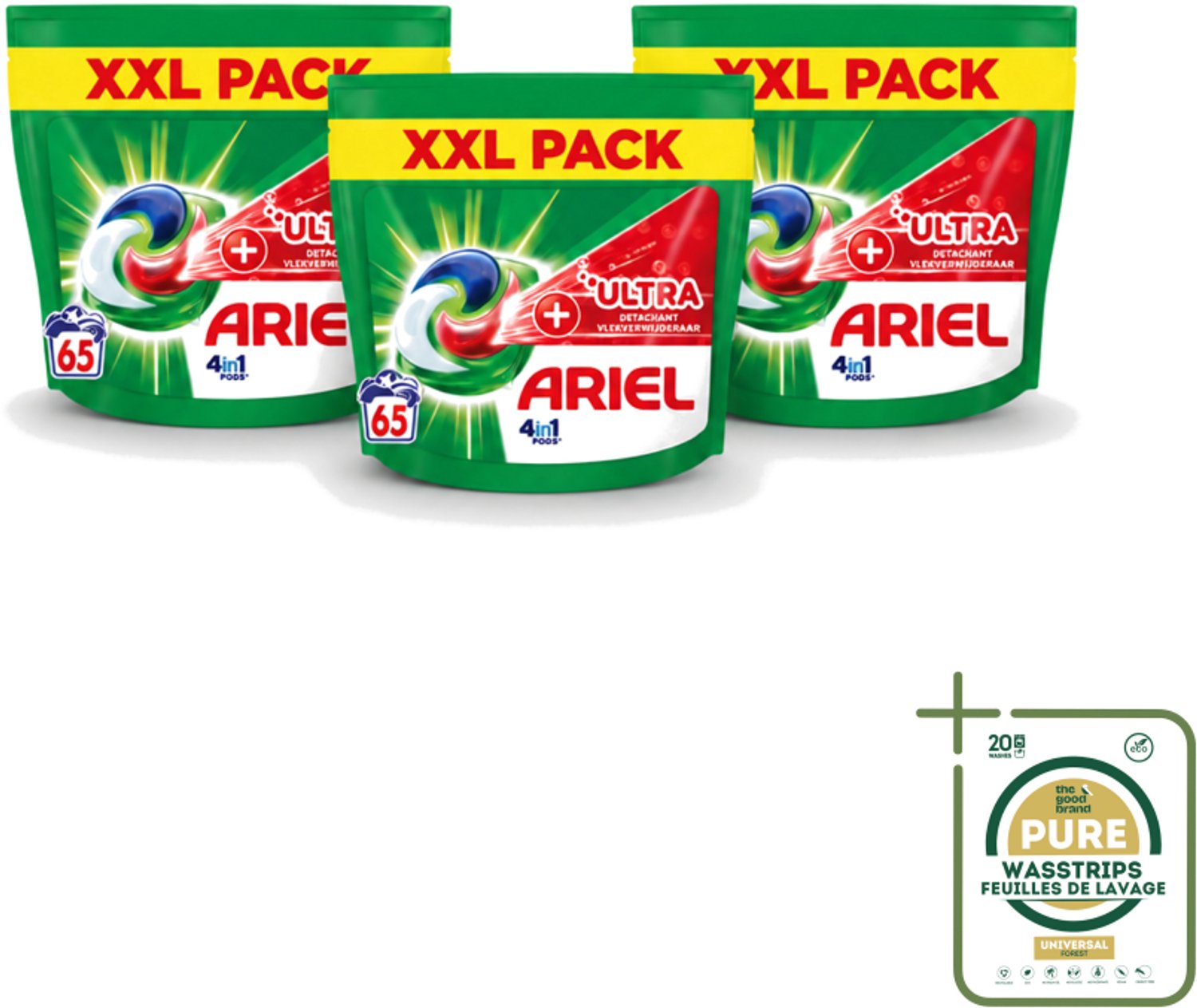 3 x Ariel – 4in1 Pods – Ultra Vlekverwijderaar – 65 wasbeurten - Wasstrips - Vlekverwijderaar Wasmiddel - Krachtige Waspods - Ariel 4in1 Pods - Ultra Vlekverwijdering - Ingedroogde Vlekken