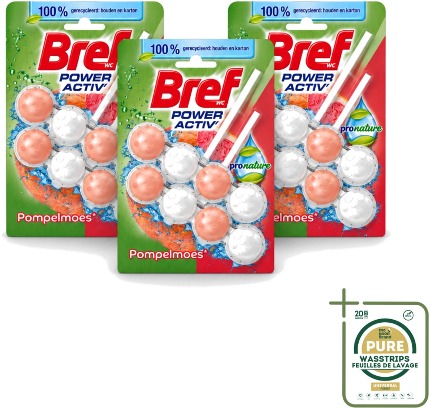 3 x Bref – Toiletblok – Pronature Pompelmoes – Duo Pack - Wasstrips - Bref Pronature - Pompelmoes Toilet - Duurzame Toilet - Citrus Toiletverfrisser - Toiletblok Duo Pack