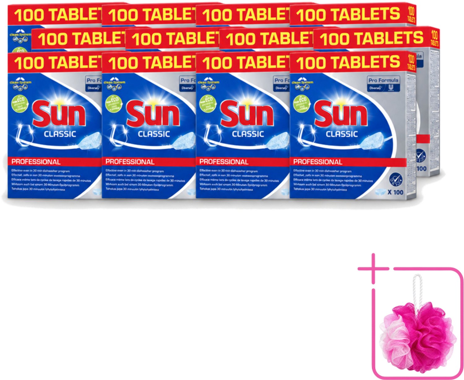 12 x Sun Classic - Pro Formula - Vaatwastabletten - 100 Tabletten - Bulkverpakking - Vaatwastabletten - Douchemop - Vaatwasser