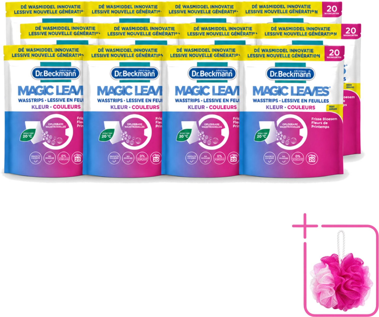 12 x Dr. Beckmann - Magic Leaves - Wasstrips - Gekleurde Was - Frisse Bloesem - 20 Wasbeurten - Bulkverpakking - Wasstrips - Douchemop - Gekleurde was