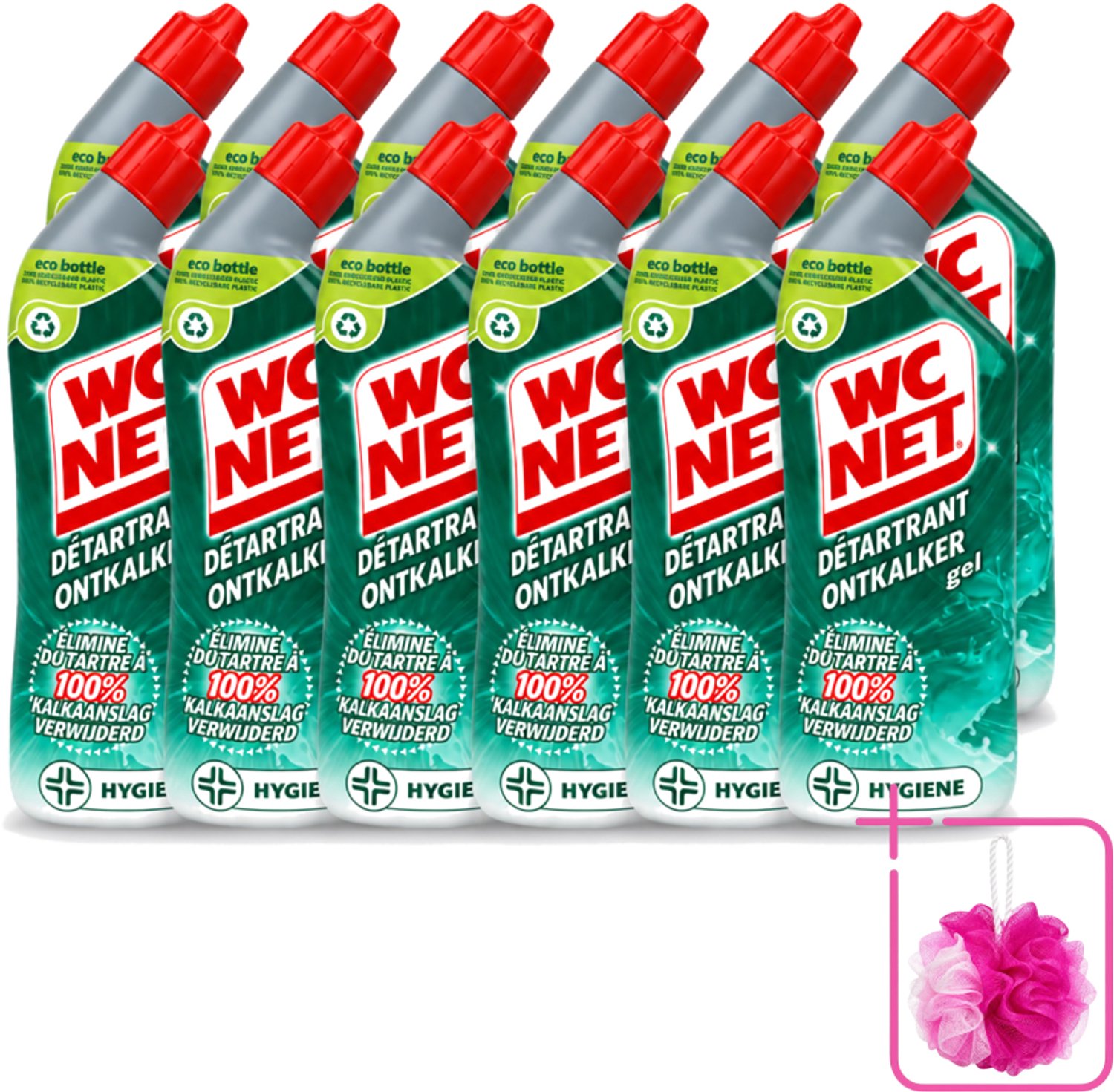 12 x WC Net - Toiletreiniger - Gel - Ontkalkt - Gerecycled Materiaal - 750 ml - Bulkverpakking - WC net ontkalker - Douchemop - Toilet reinigen