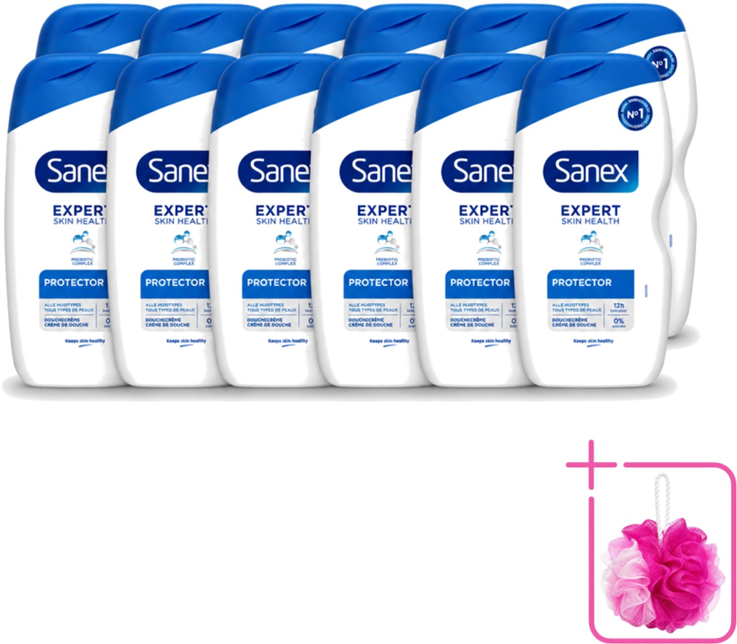 12 x Sanex - Deskundige Huidgezondheid - Douchecrème - Beschermend - Alle Huidtypes - 400 ml - Bulkverpakking - Huidbeschermende douchecrème - Douchemop - Huidversterkende douchecrème