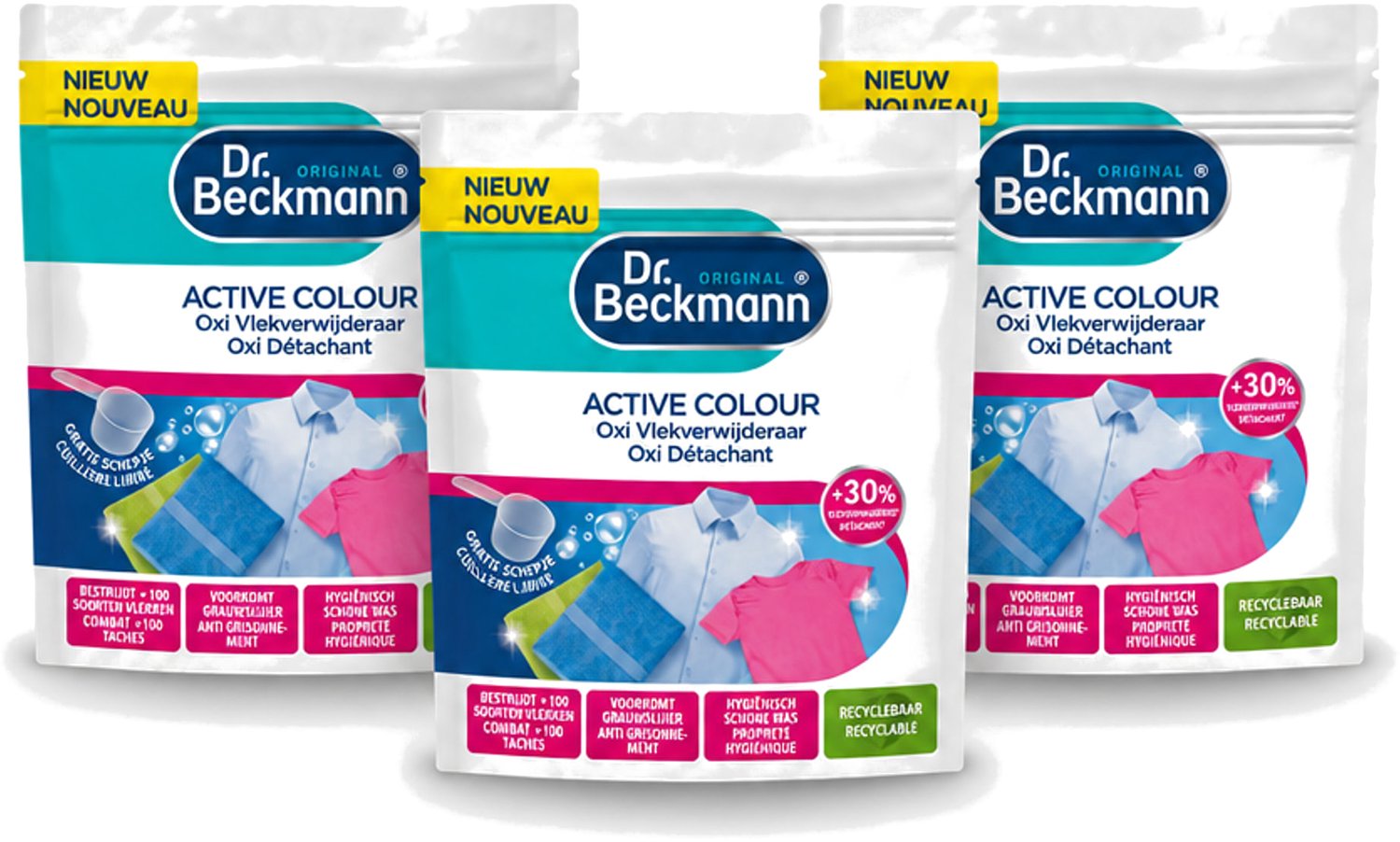 3 x Dr. Beckmann – Active Colour Oxi – Vlekverwijderaar – 400 g - Voordeelverpakking - 3 stuks