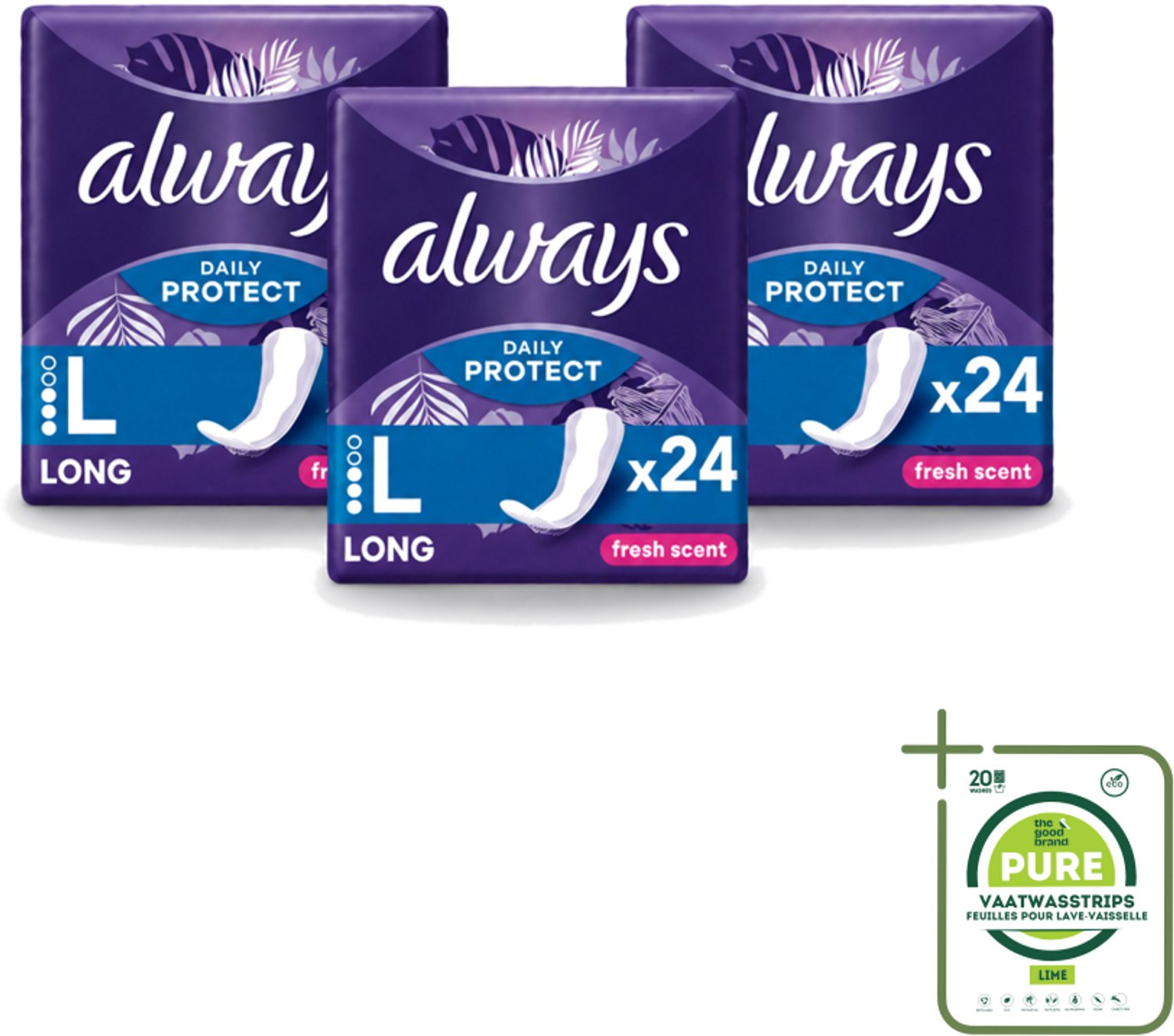 3 x Always – Inlegkruisjes – Long Fresh Scent – 24 Inlegkruisjes - Grootverpakking - Inlegkruisjes - Frisse Geur - Lang Inlegkruis - Dagelijkse Bescherming - Extra Dekking