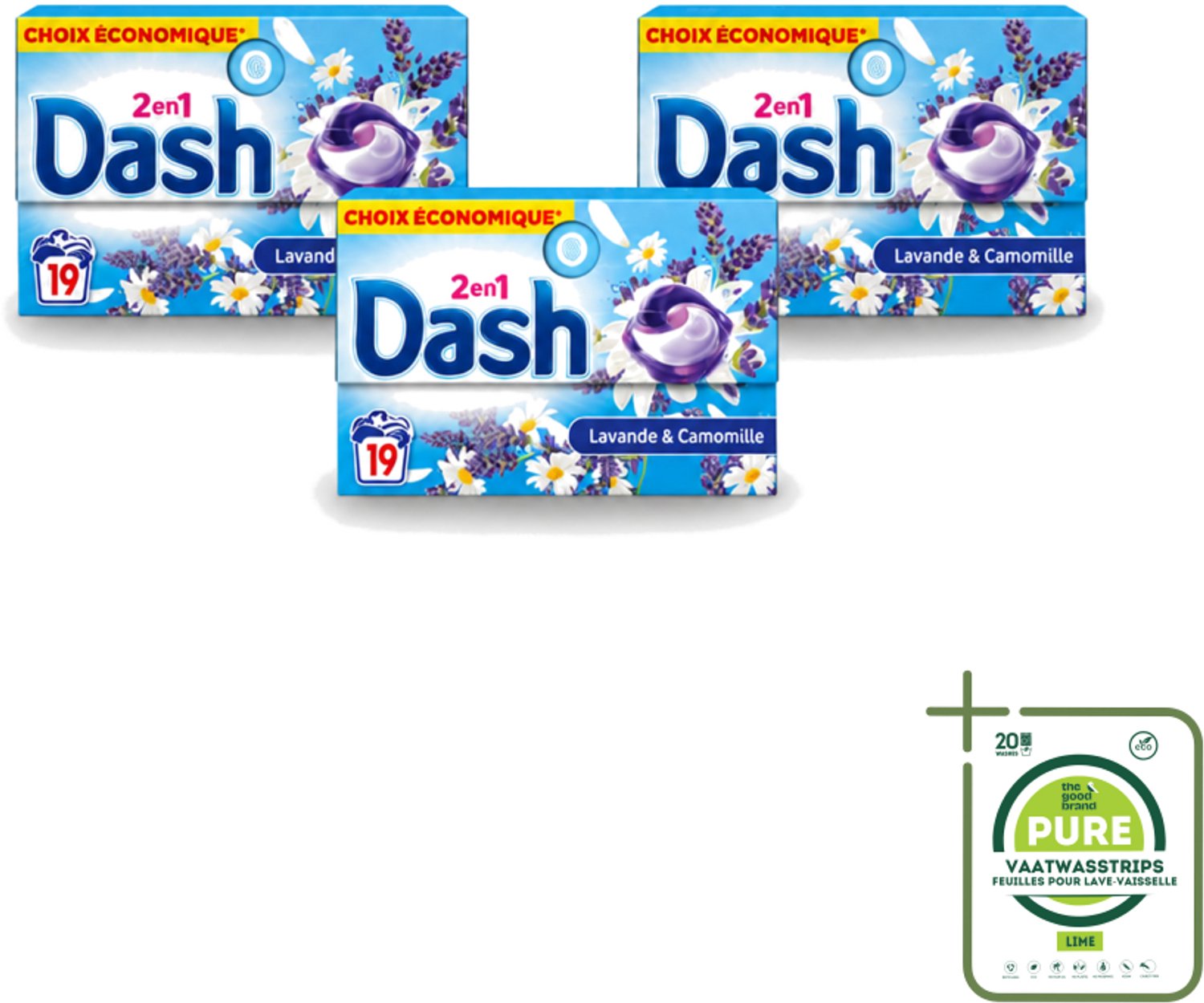 3 x Dash – Wasmiddel Pods 2-in-1 – Lavendel & Kamille – 19 Capsules - Grootverpakking - Vaatwasstrips - Wasmiddel - Waspod - Reiniging - Frisheid - Lavendel