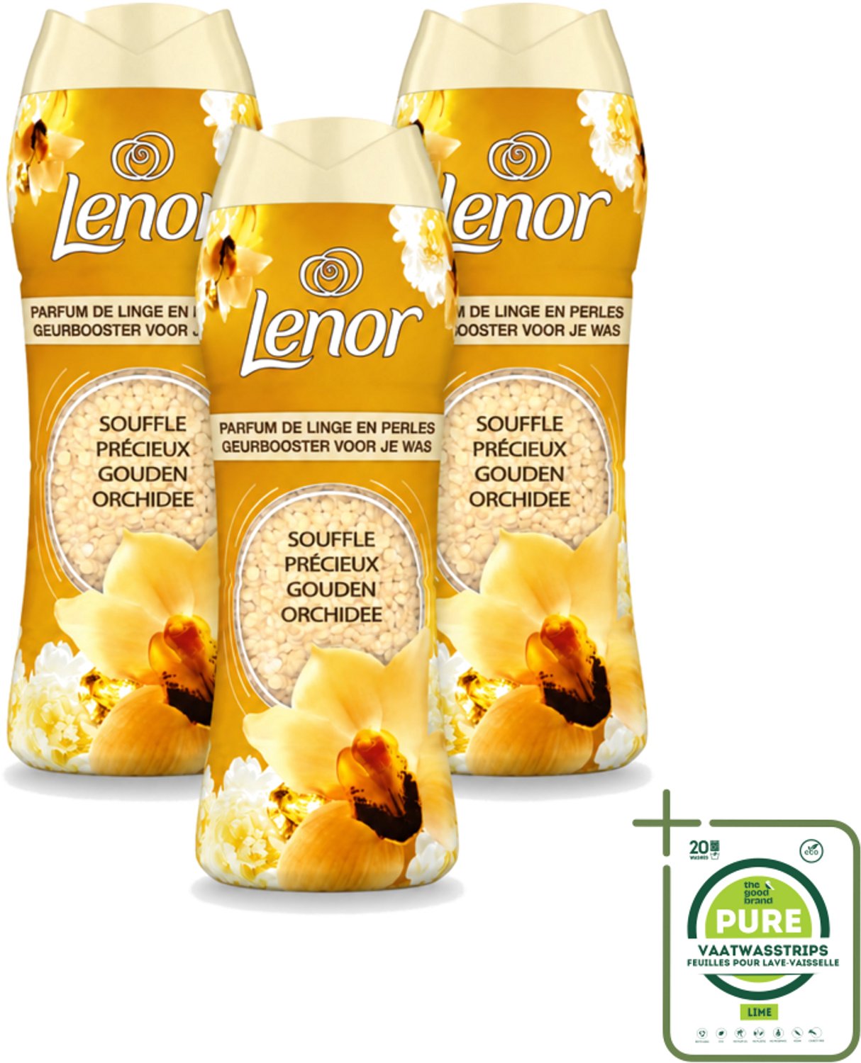 3 x Lenor - Geurbooster - Gouden Orchidee - 22 Wasbeurten - Grootverpakking - Vaatwasstrips - Geurbooster Was - Geur In Was - Geur In Kleding - Wasgeur - Geur In Wasmachine