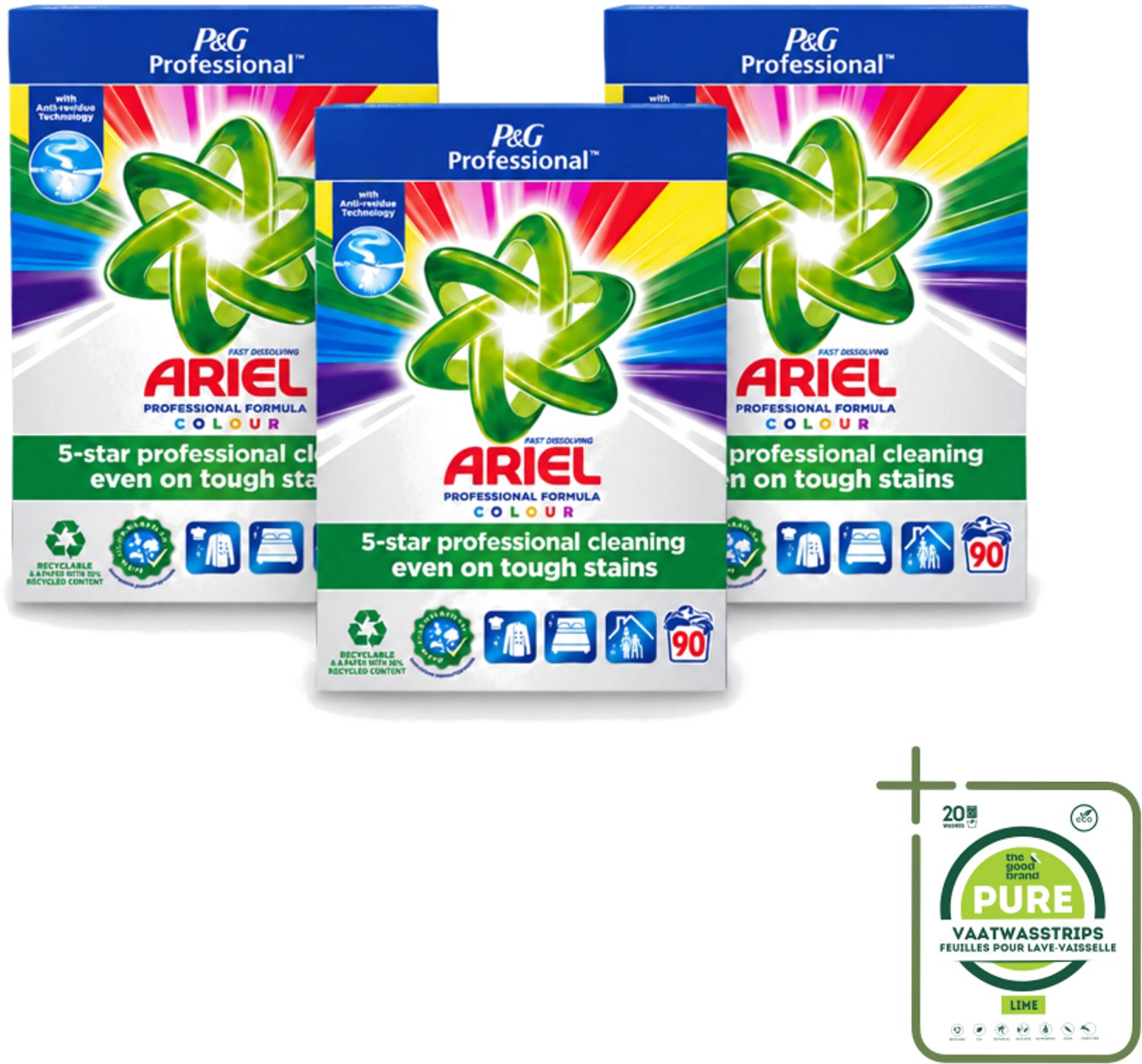3 x Ariel Professional - Waspoeder - Gekleurde Was - 90 Wasbeurten - Grootverpakking - Vaatwasstrips - Kleurverzorging - Waspoeder - Vlekverwijdering - Wasmachine - Wasbeurt
