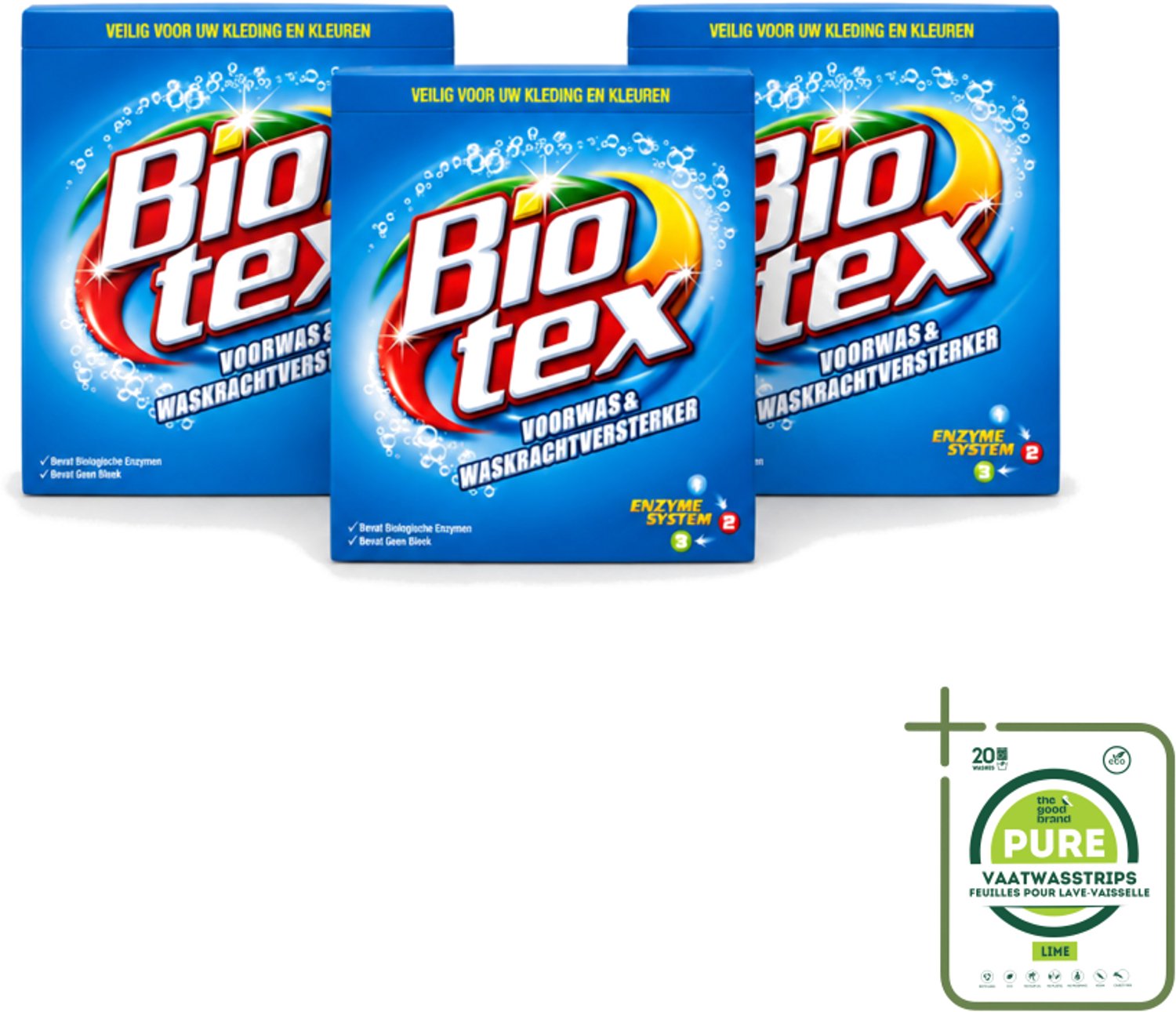 3 x Biotex - Voorwas & Waskrachtversterker - Waspoeder - Witte en Gekleurde Was - 50 Wasbeurten - Grootverpakking - Vaatwasstrips - Waspoeder - Wasmiddel - Vlekverwijdering - Waskrachtversterker - Enzymen