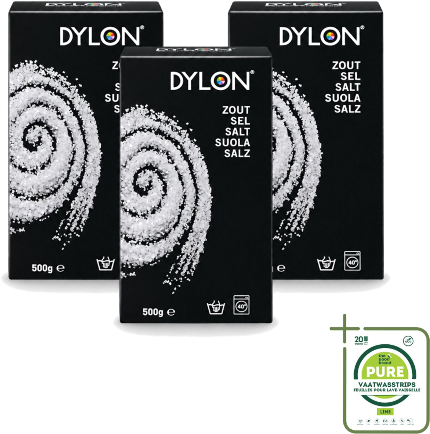 3 x Dylon - Zout - Voor Handwas Textielverf - Optimale Kleurresultaten - 500g - Grootverpakking - Vaatwasstrips - Textielverf - Handwas - Zout - Kleurverf - Kleurresultaat