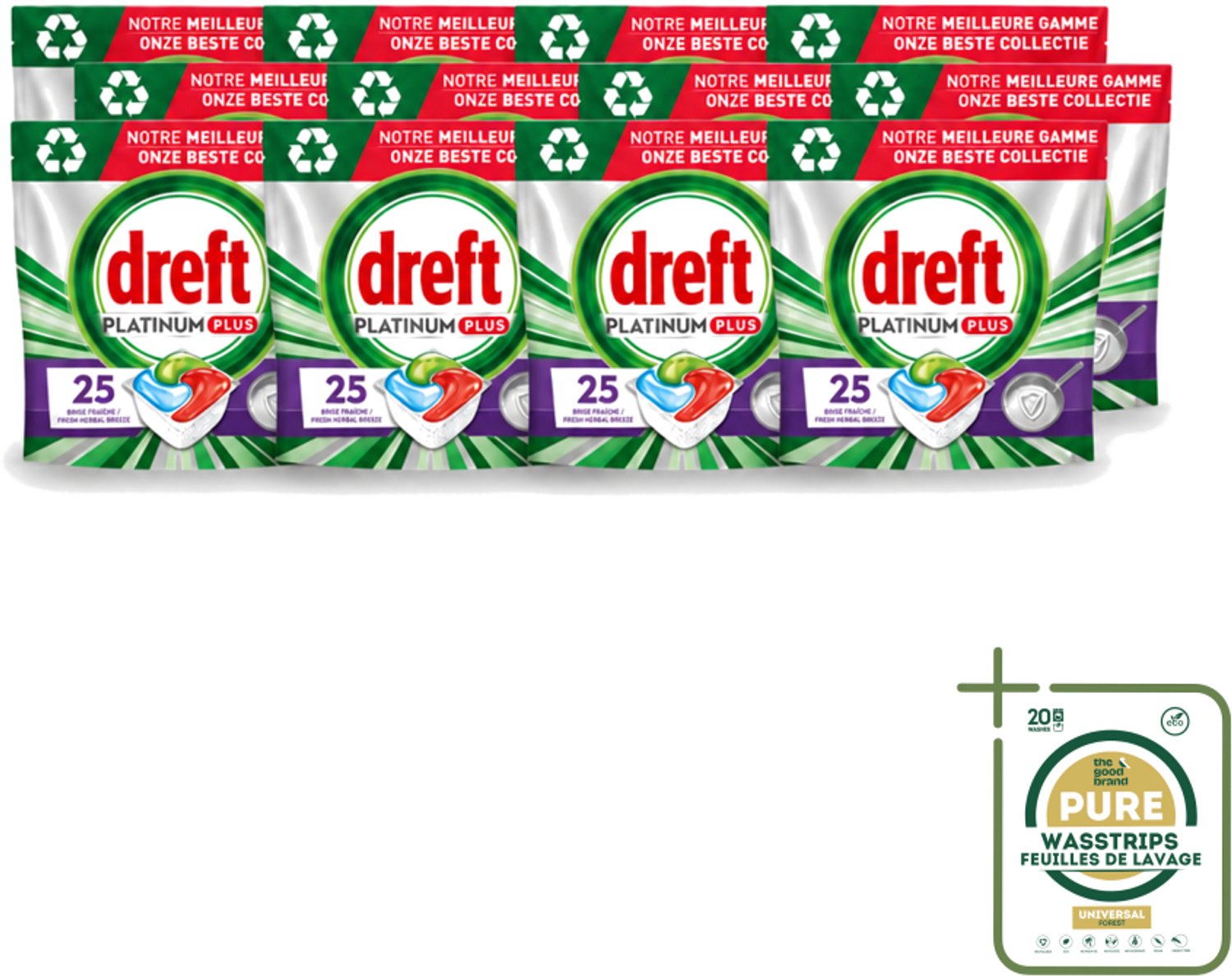 12 x Dreft Platinum Plus - Vaatwascapsules - Deep Clean Boosted - Fresh Herbal Breeze - 25 Afwasbeurten - Vaatwassen - Vaatwasmiddel - Vaatwascapsule - Glanzend Schone Vaat - Voedselresten Verwijderen