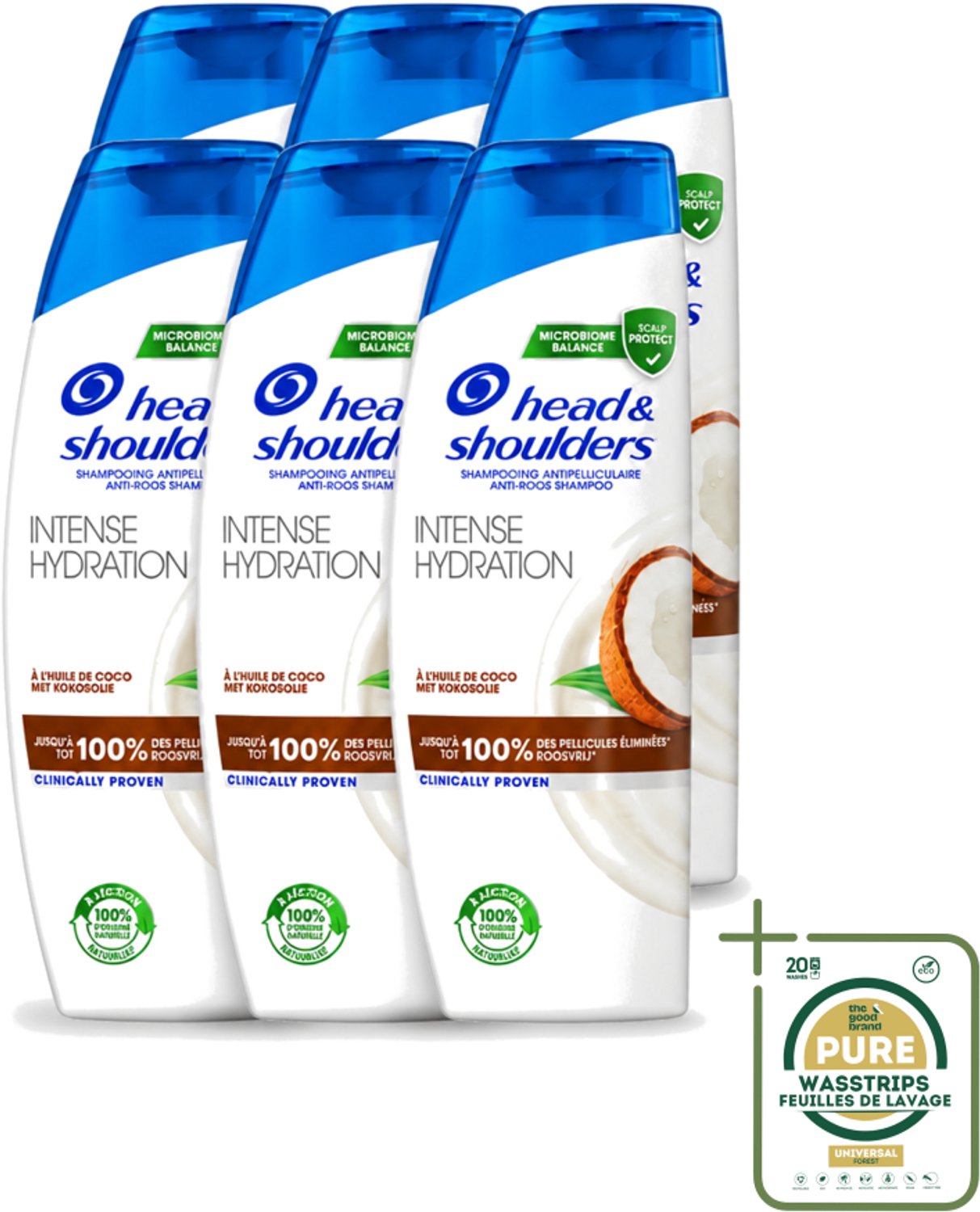 6 x Head & Shoulders - Anti-Roos Shampoo - Intense Hydration - Met Kokosolie - 285 ml - Wasstrips - Anti-roos Shampoo - Roosvrij Haar - Gezonde Hoofdhuid - Kokosolie Shampoo - Hydraterend Shampoo