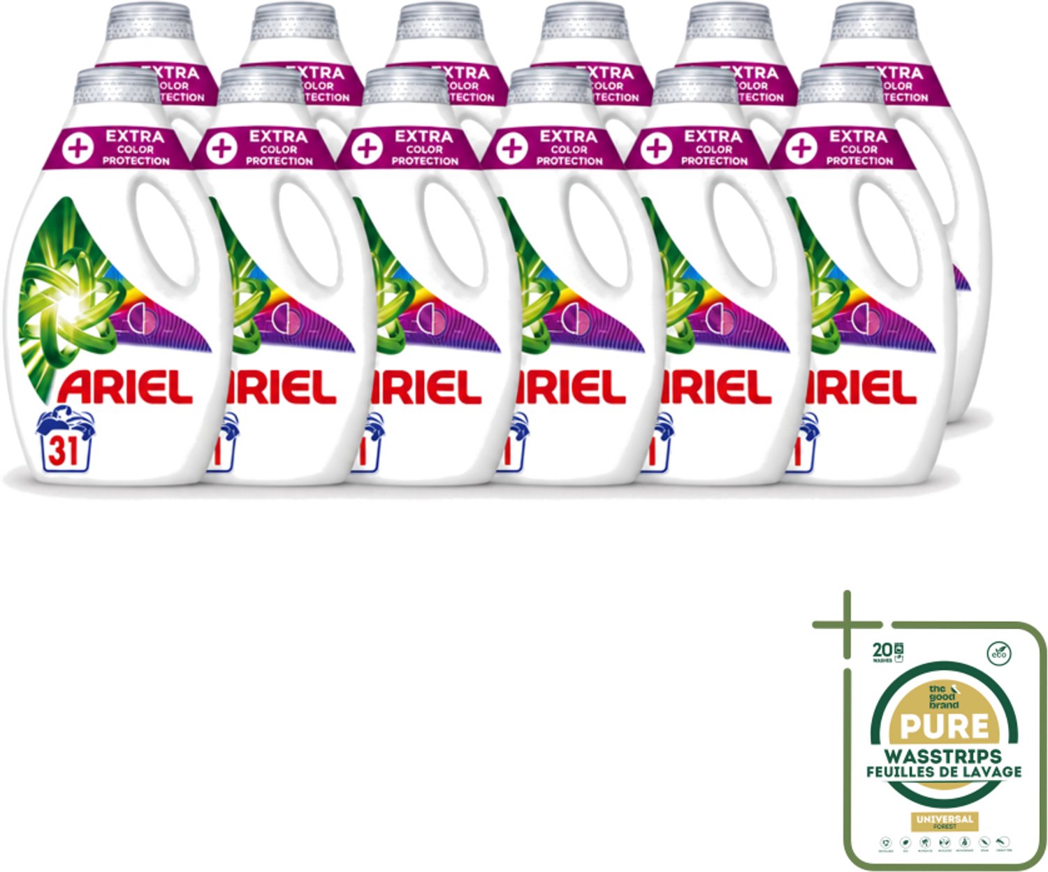 12 x Ariel Original - Extra Kleurbescherming - Vloeibaar Wasmiddel - Gekleurde Was - 31 Wasbeurten - Wasstrips - Kleurbescherming - Wasmiddel - Gekleurde Was - Koud Wassen - Vezelverjonging