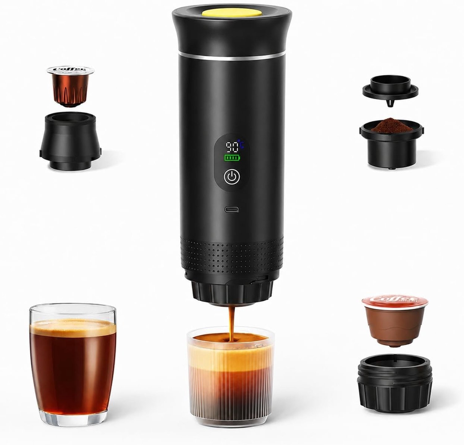 Elektrisch Koffiezetapparaat - Zwart - Digitaal Display - Compact Ontwerp - Voor Reizigers