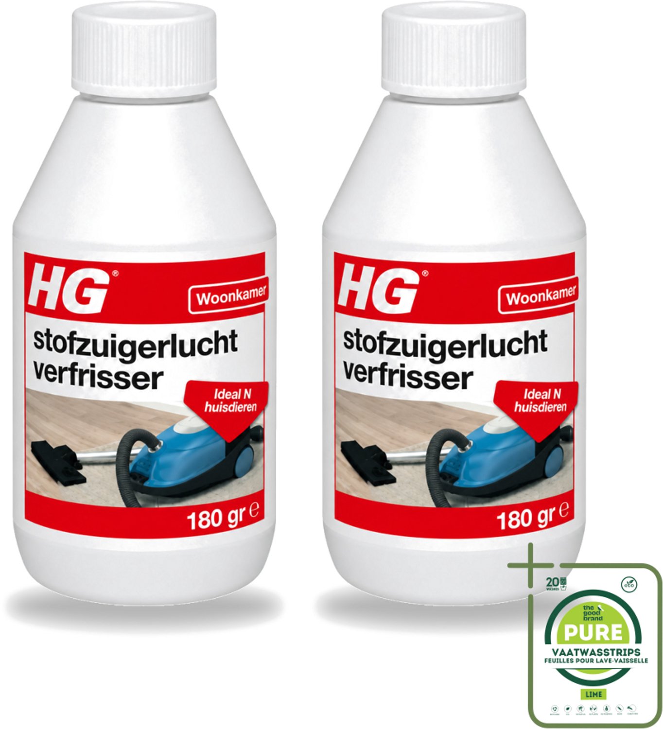 2 x HG - Stofzuigerlucht Verfrisser - Frisse Geur tijdens Stofzuigen - 180 g - Grootverpakking - Vaatwasstrips - Stofzuiger Geur - Stofzuiger Lucht Verfrisser - Geur Neutraliseren - Stofzuiger Geur Beheersen - Stofzuiger Geur Oplossen