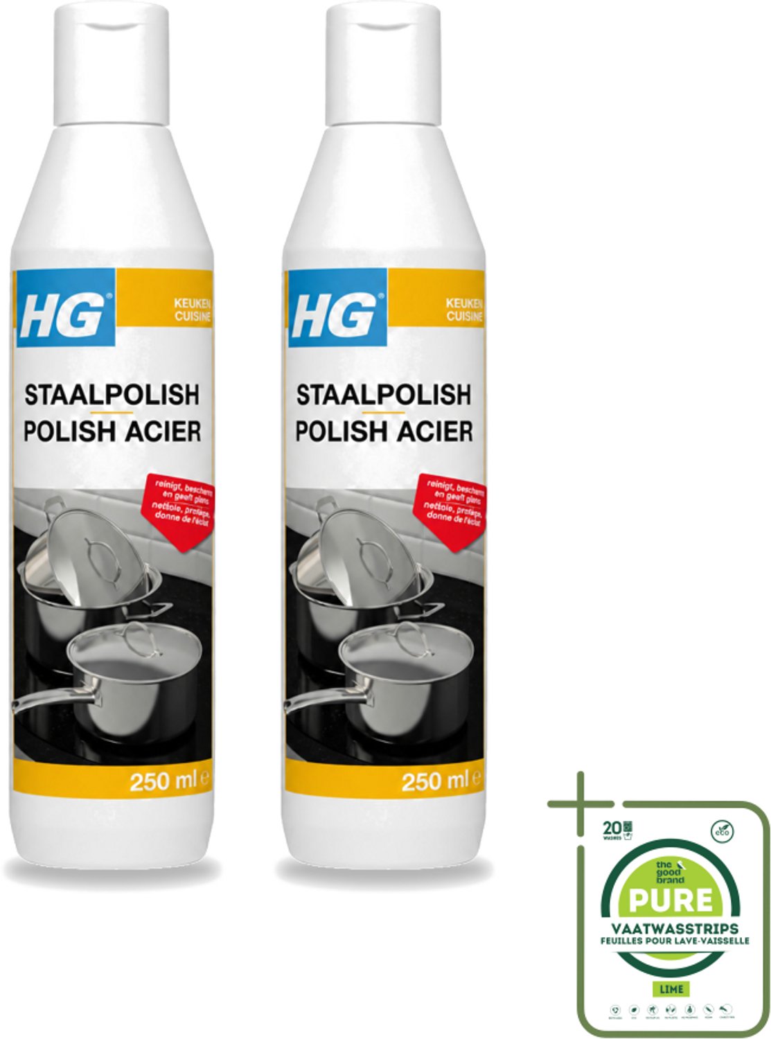 2 x HG - Staalpolish - Beschermt & Polijst RVS - 250 ml - Grootverpakking - Roestvrij Staal Polish - Keukenpolijst - Beschermende Polish - Glanspolijst - Keukenonderhoud